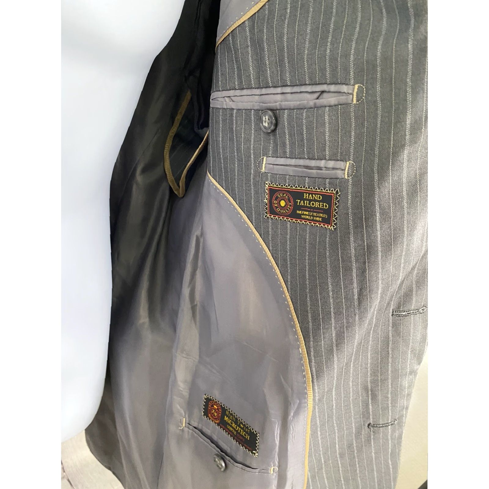 Vintage Angelo Rossi Gray Striped 3 Button Jacket Blazer 44L Suit Jacket Men Size 44R - 6 Thumbnail