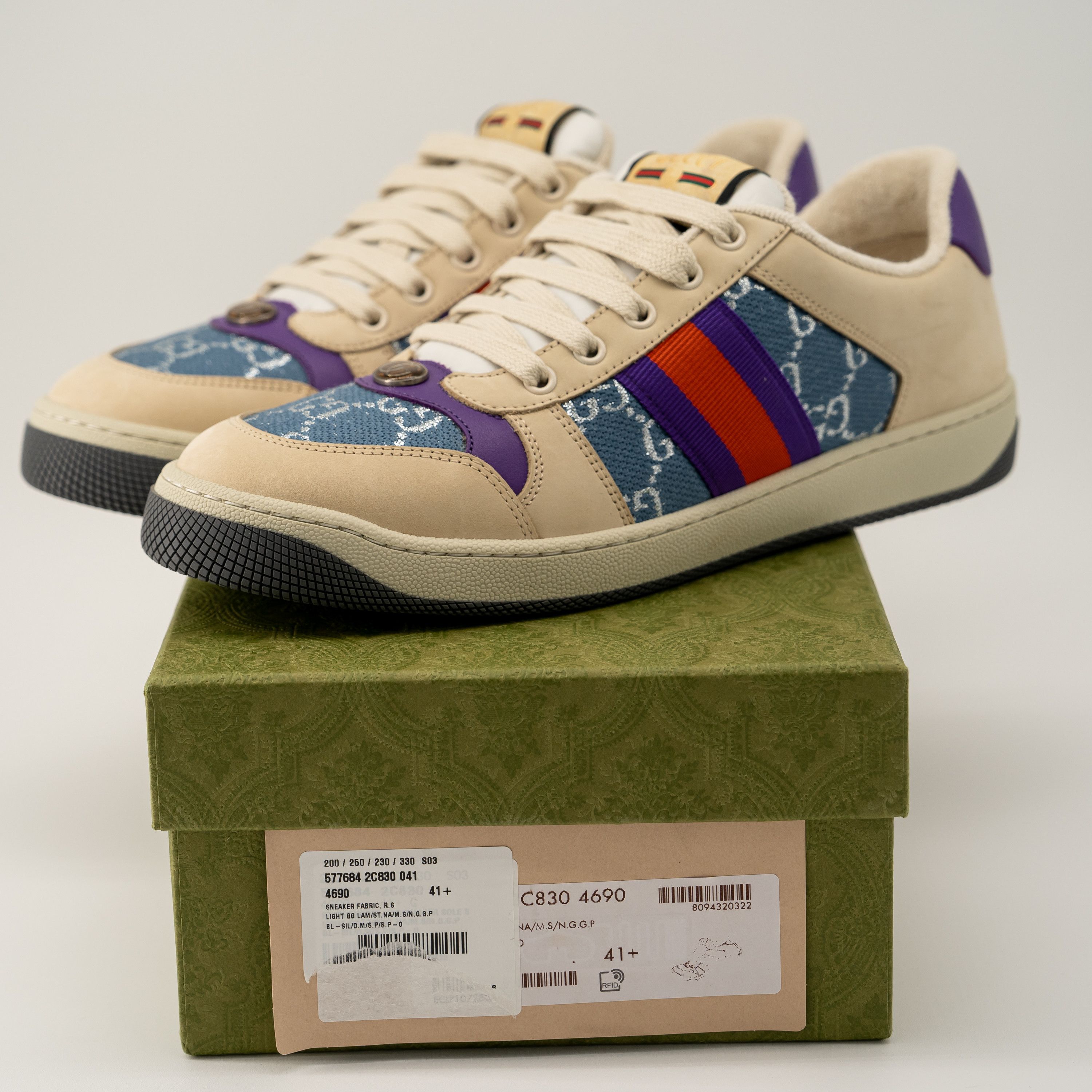 Gucci 41.5eu Gucci Screener Enamel Aged Sneakers Beige Blue Red Size US 11.5 / IT 41.5 - 12 Thumbnail