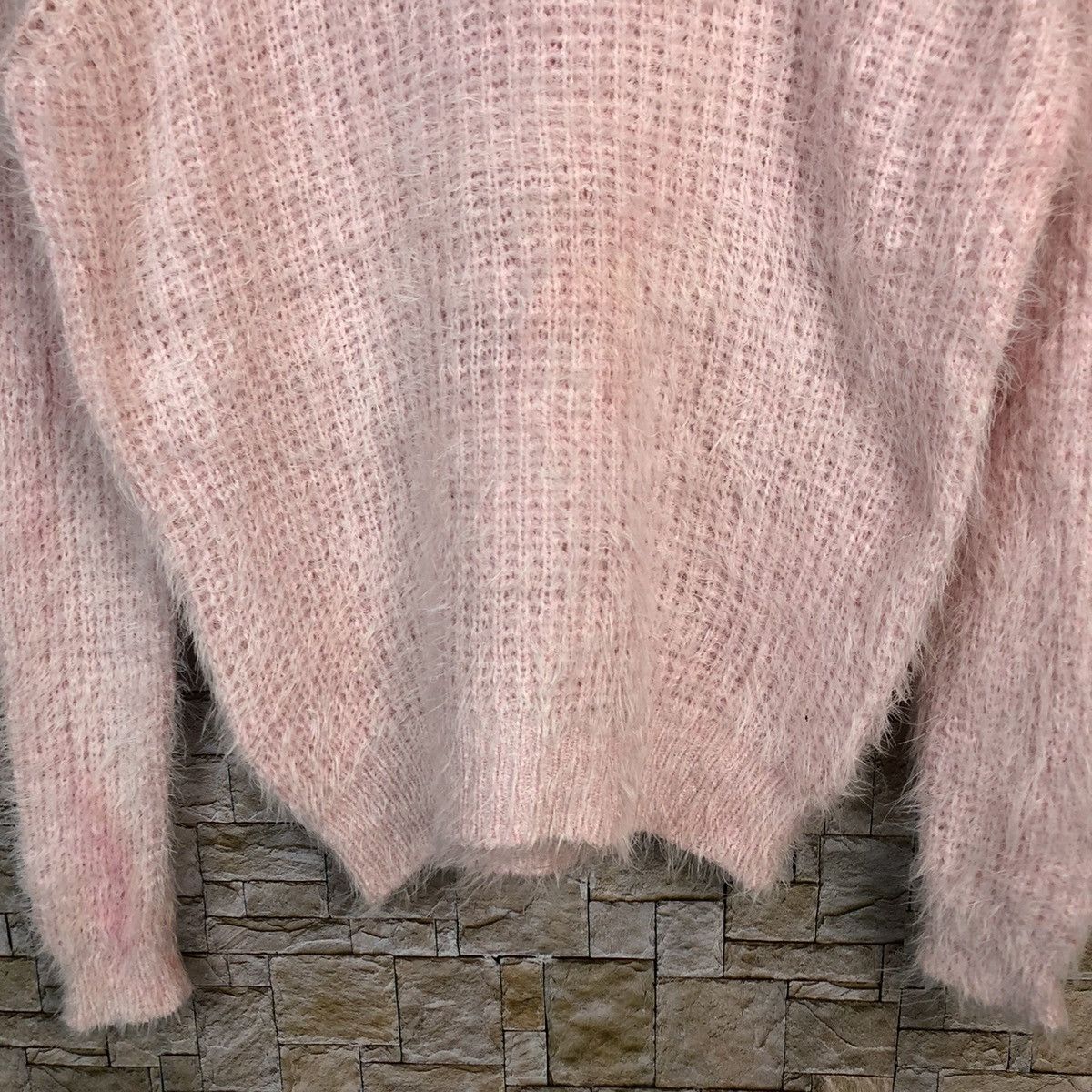 Japanese Brand Blue Stripe Pink Shag Shaggy Fur Mohair Knitwear #A491 Size L / US 10 / IT 46 - 6 Thumbnail