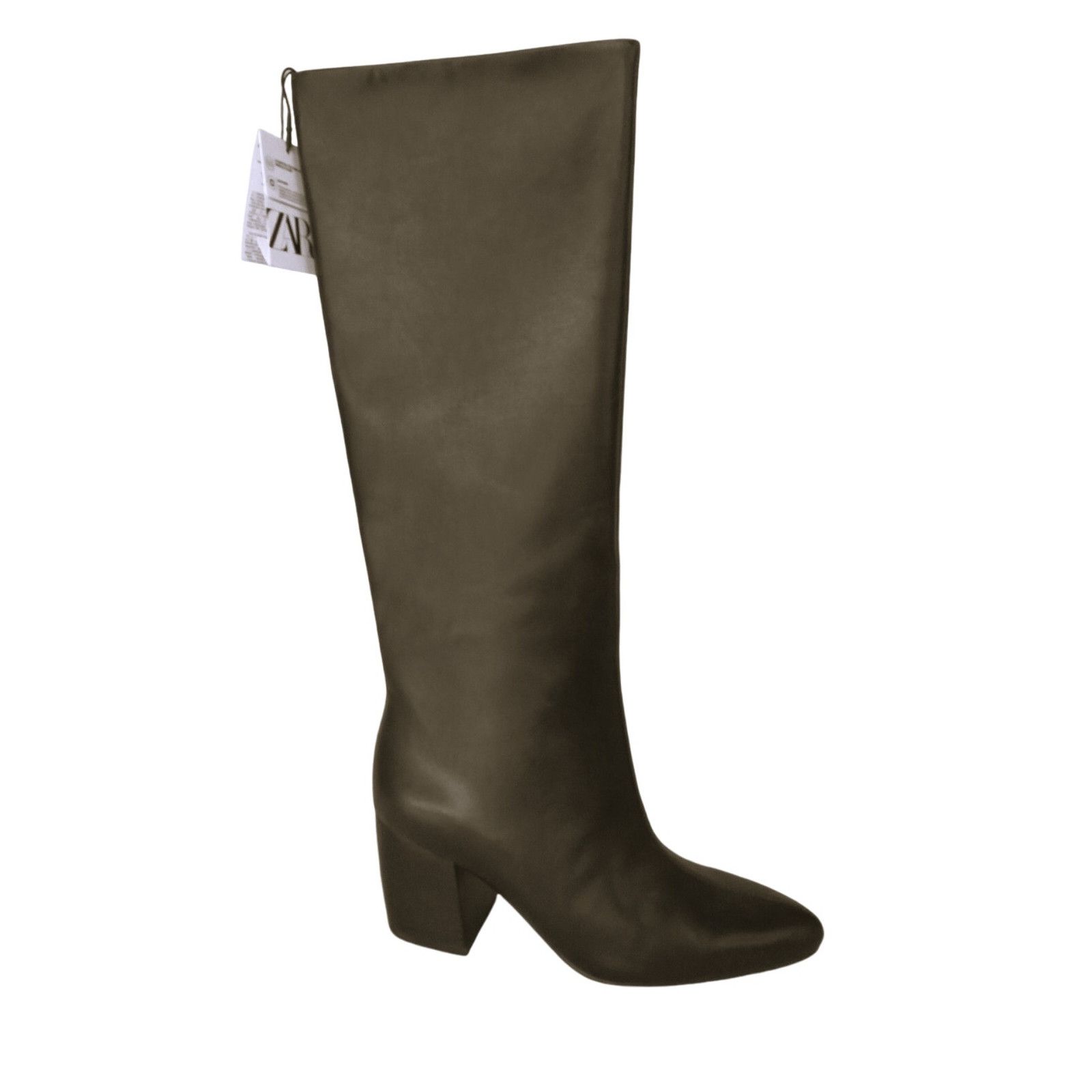 Zara ZARA Brown Pull On Leather Block Heel Knee High Boots Sz 9 Size US 9 / IT 39 - 4 Thumbnail
