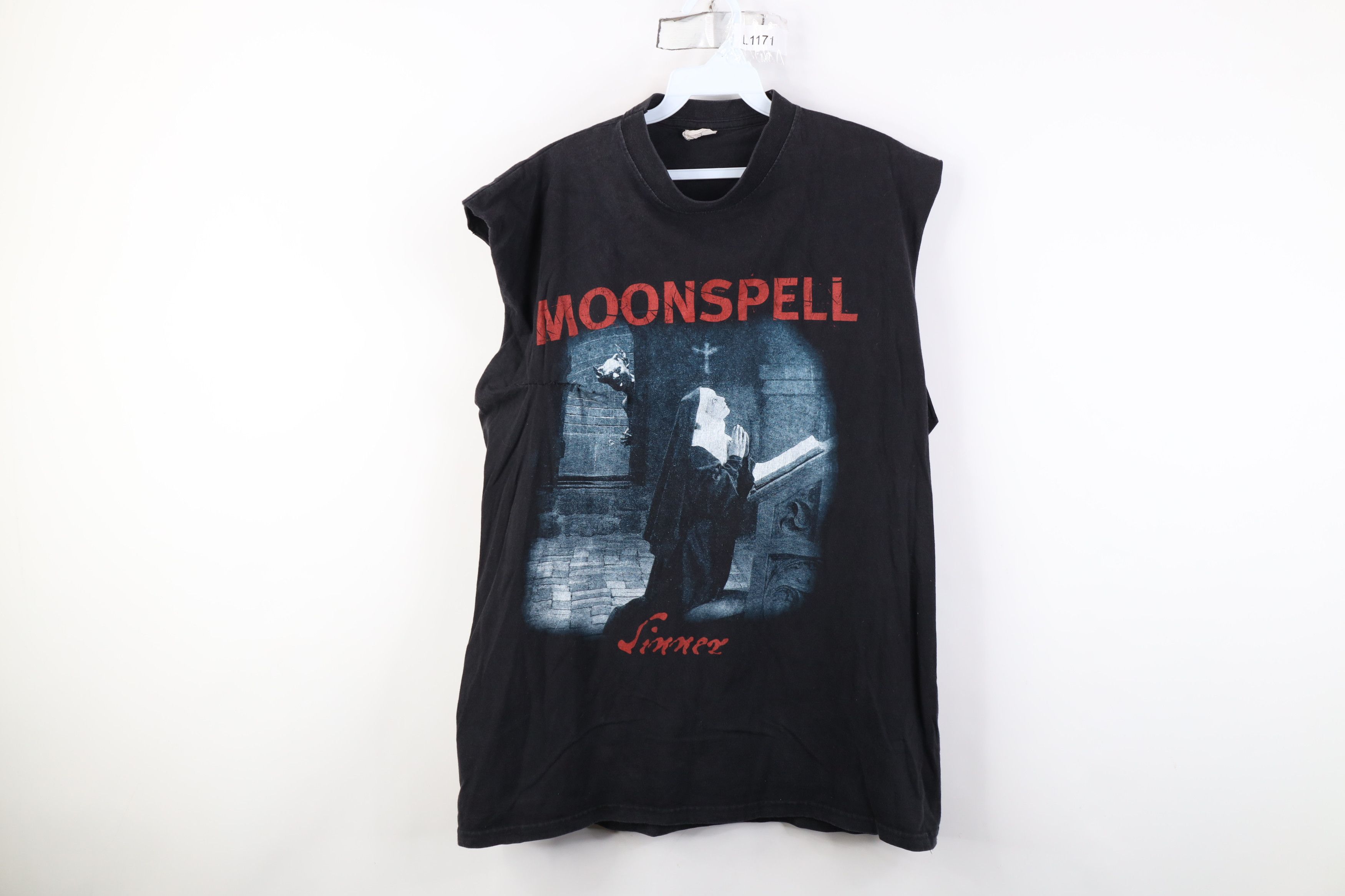 Vintage Vintage 90s Deeds Sinner Tour Moonspell Band Cut Off T-Shirt Size US XL / EU 56 / 4 - 1 Thumbnail