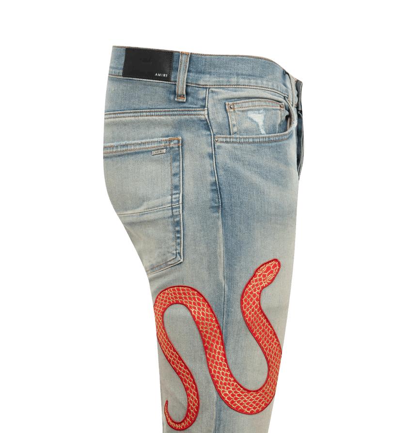 Amiri o1h1sh10525 Snake Skinny Jeans in Blue Size US 40 / EU 56 - 3 Thumbnail