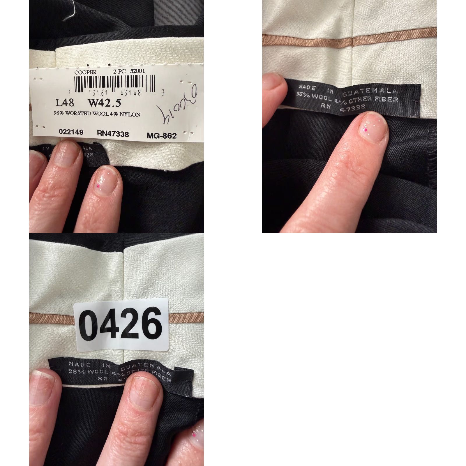 Albert Nipon Albert Nipon 2 Piece Suit Men 48L Blazer 42.5 Pants Black Worsted Wool Lined Size 48R - 11 Thumbnail