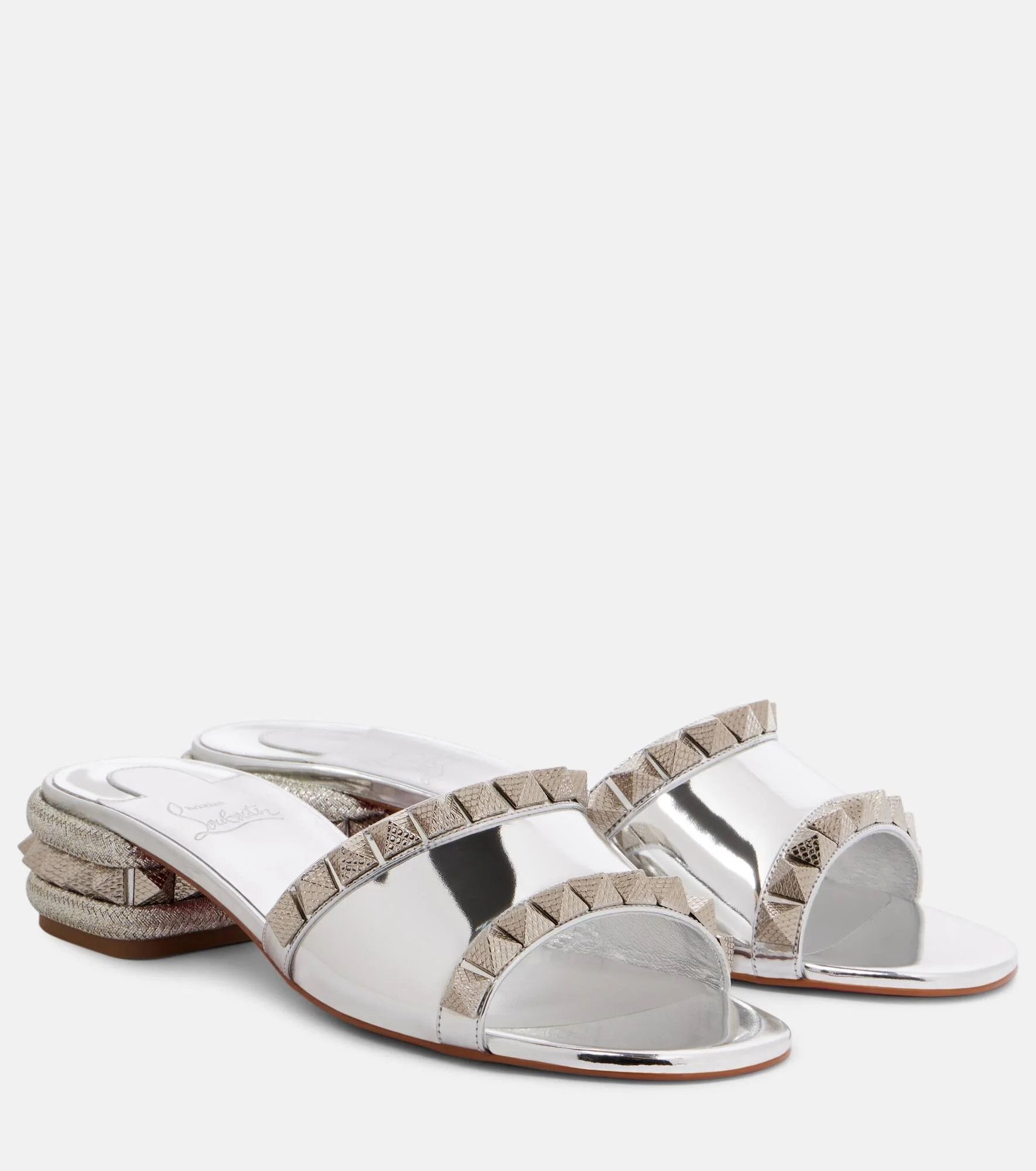 Christian Louboutin os11x0126 Pyramule 30 Mirrored Leather Mules in Silver Size US 8 / IT 38 - 1 Thumbnail