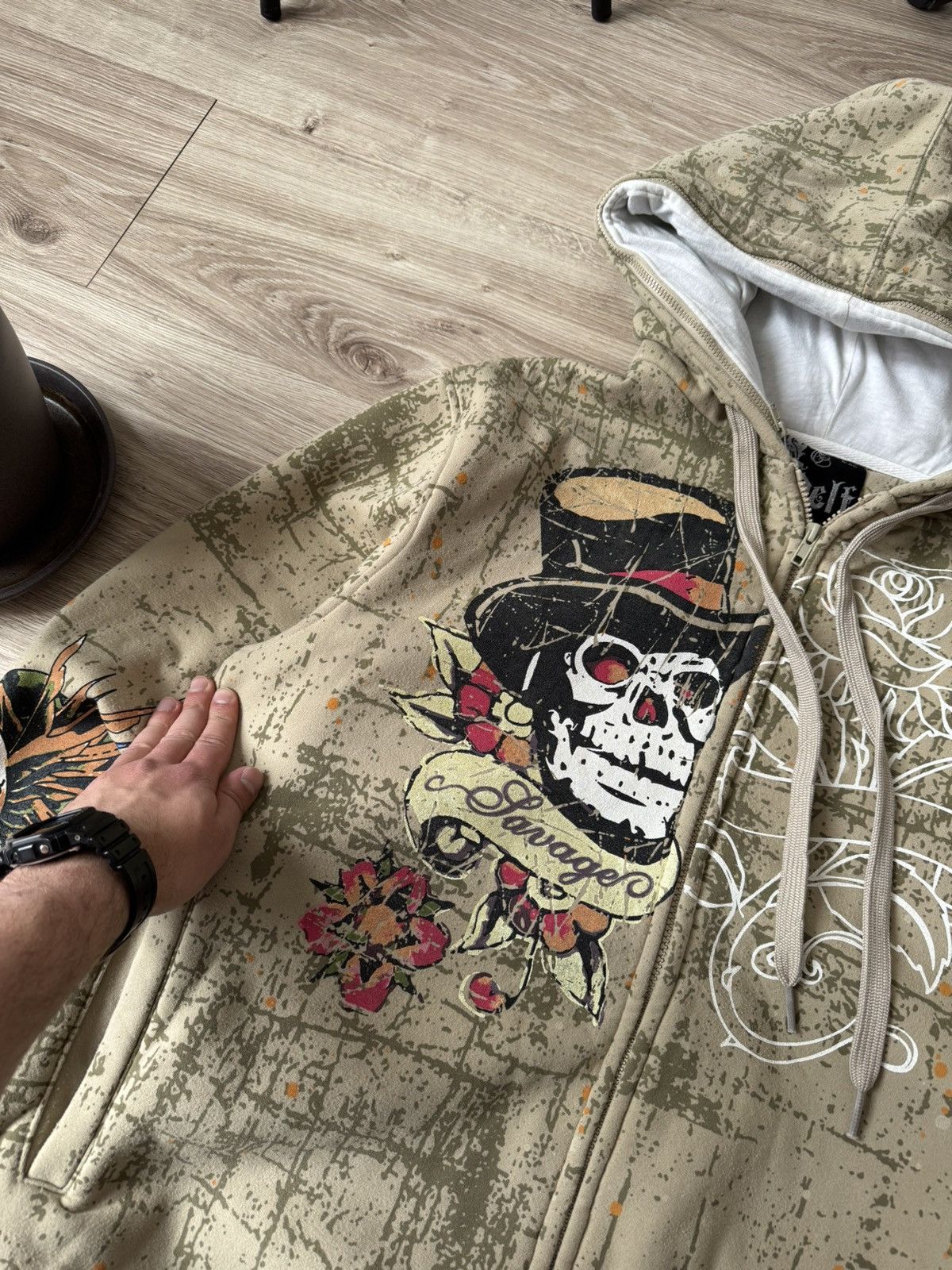Other Vintage Y2K Delf Skull Tattoo Overprinted Heavy Hoodie Size US XL / EU 56 / 4 - 3 Thumbnail