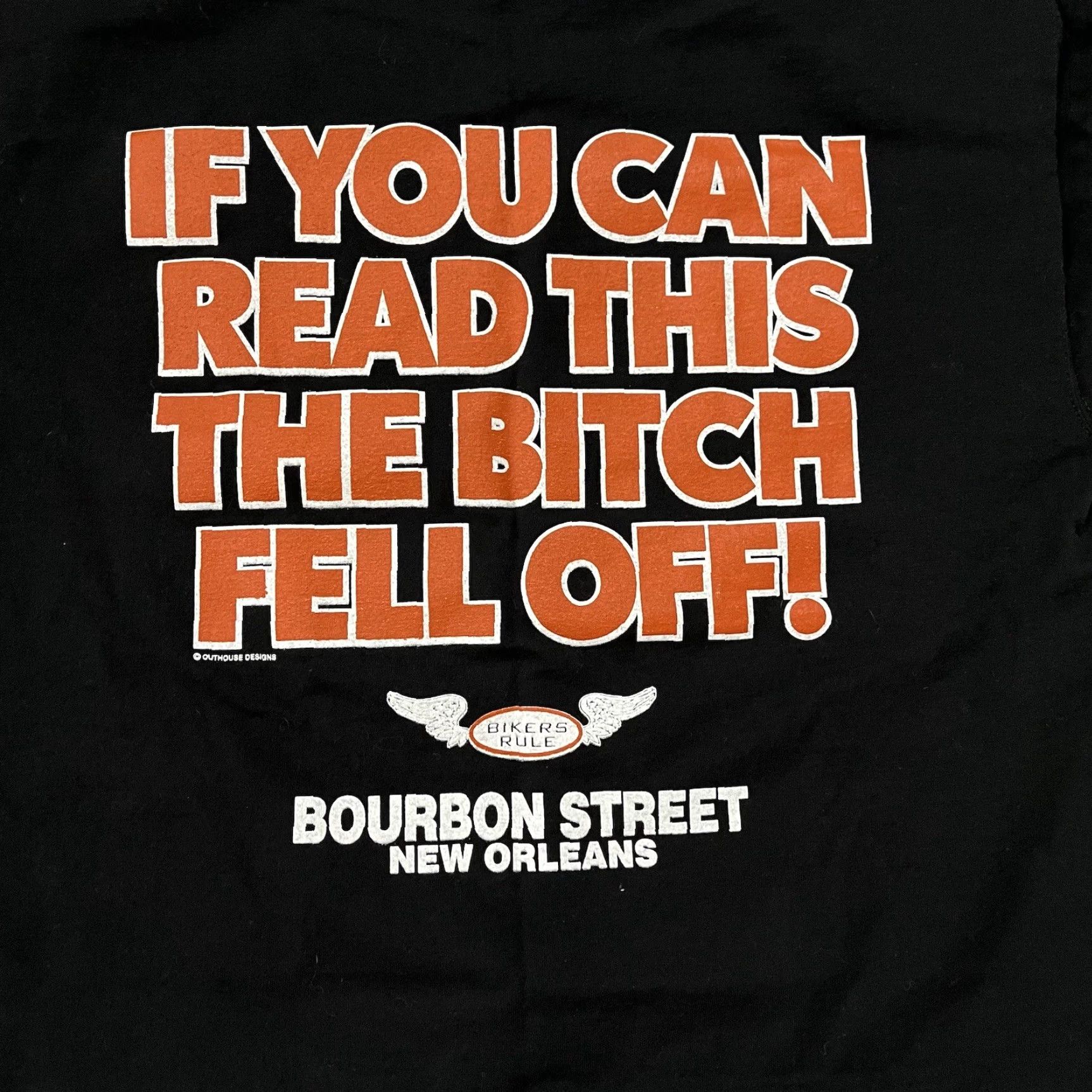 Fruit Of The Loom VINTAGE Biker T-Shirt Large Funny Humor Doubled Sided Motorcycle Black New Orleans Mens Shirt Graphic Print Cotton Size US L / EU 52-54 / 3 - 2 Thumbnail