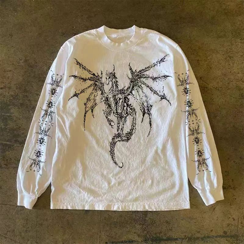 Vintage White casual retro bone dragon print long-sleeved t-shirt Size US M / EU 48-50 / 2 - 1 Thumbnail
