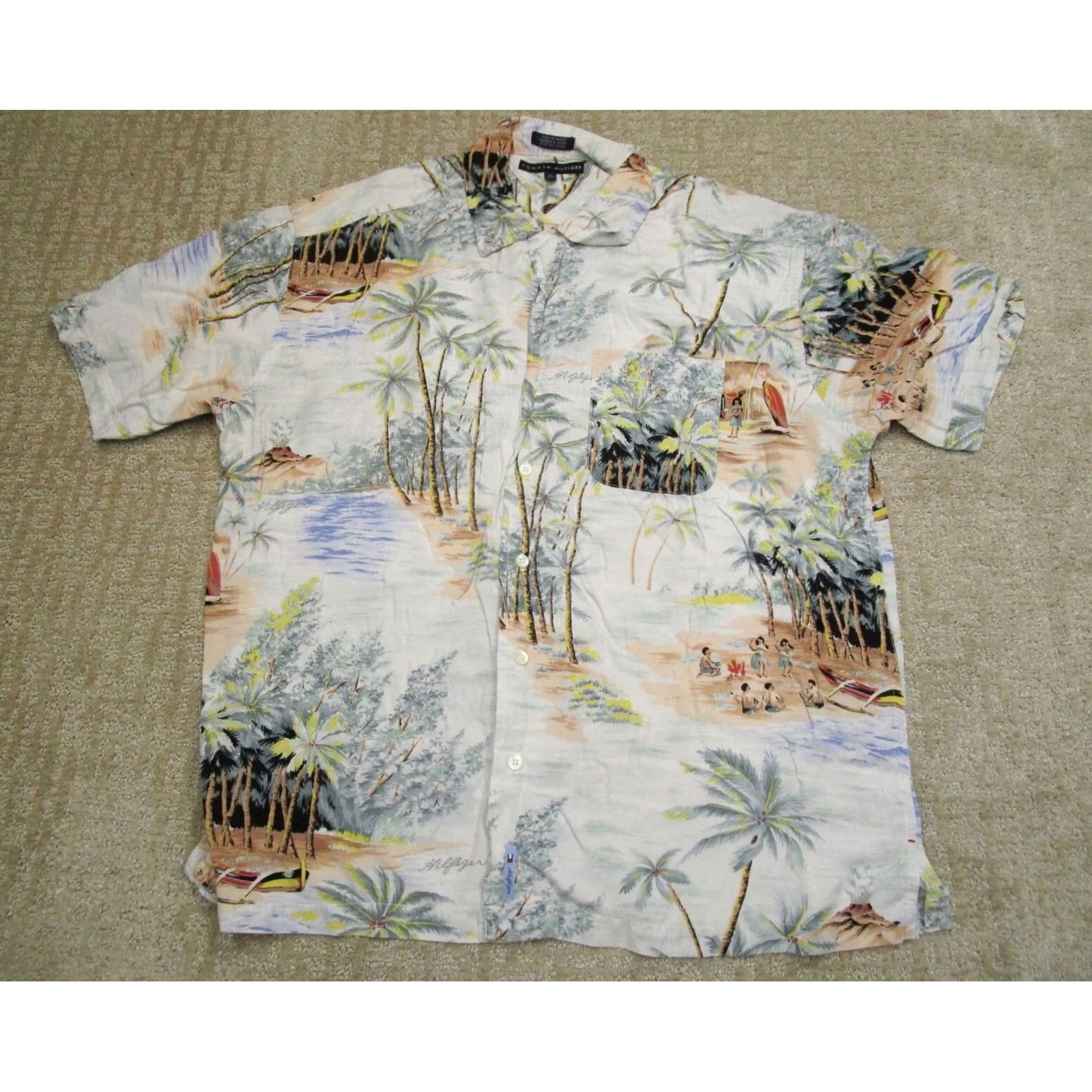 Tommy Hilfiger Tommy Hilfiger Shirt Mens Large White Hawaiian Honolulu Island Aloha Geometric 90s Retro Beach Button-Up Shirt Size US L / EU 52-54 / 3 - 2 Thumbnail