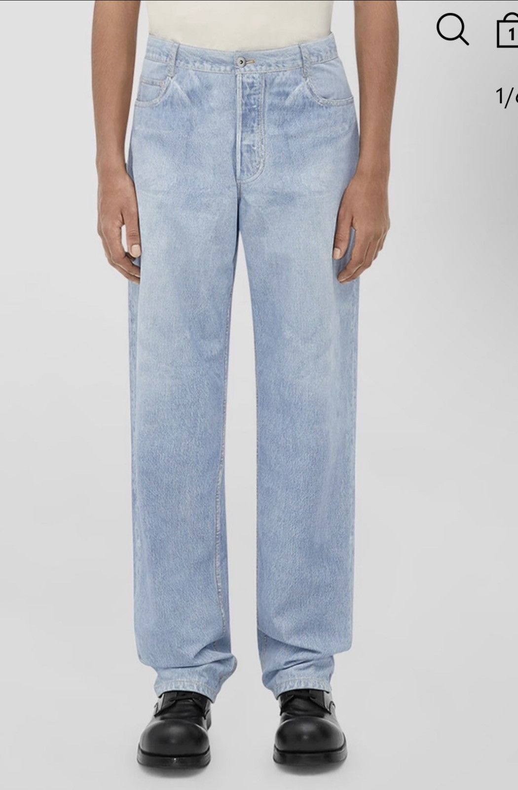 Bottega Veneta BNWT Light Blue Printed Denim Leather Straight Leg Pants 50 Size US 34 / EU 50 - 25 Thumbnail