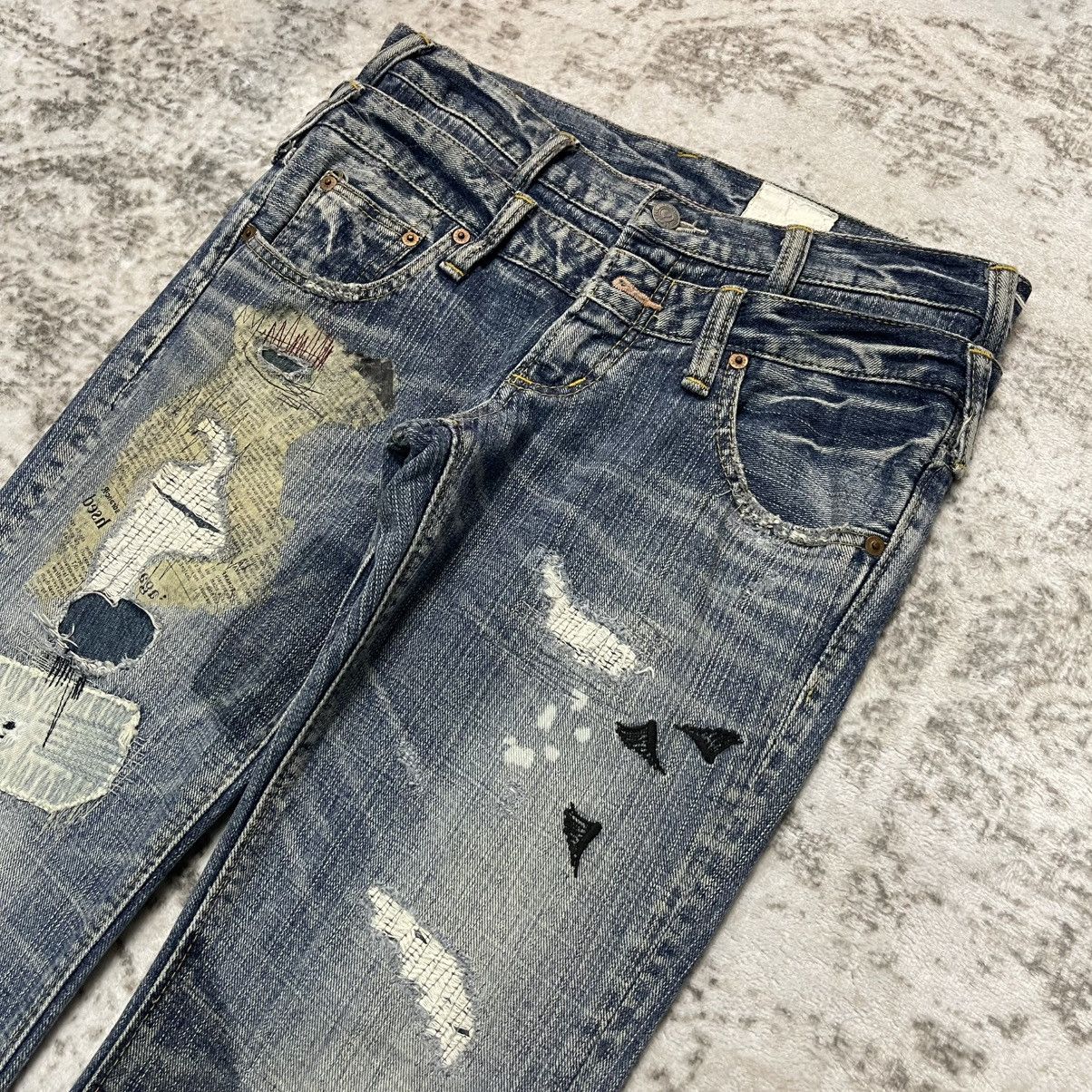 Japanese Brand 2000s Antgauge Japan Double Waist Newspaper Boro Jeans Size US 29 - 5 Thumbnail