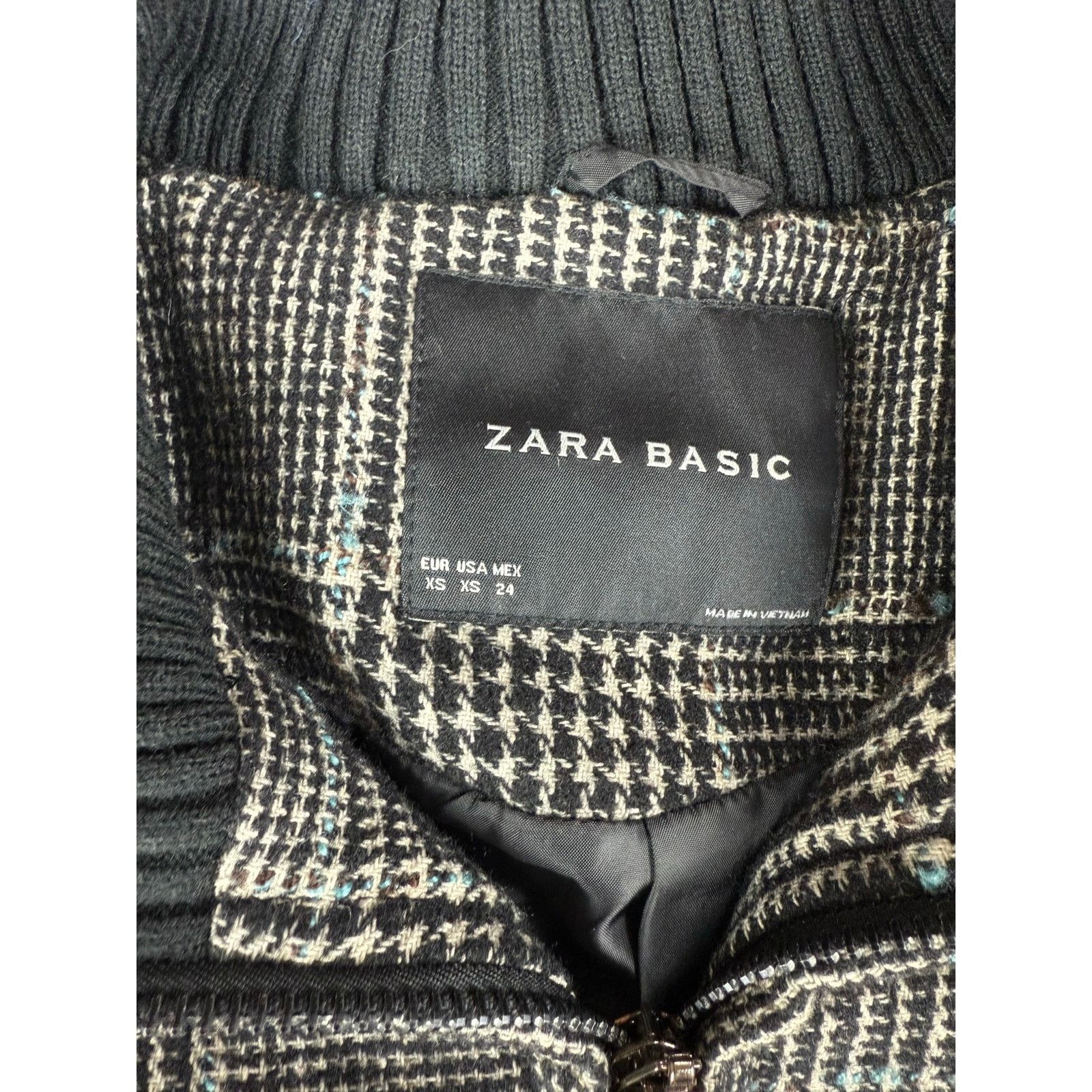 Zara ZARA Plaid Houndstooth Tweed Bomber Jacket - Size XS Size XS / US 0-2 / IT 36-38 - 6 Thumbnail