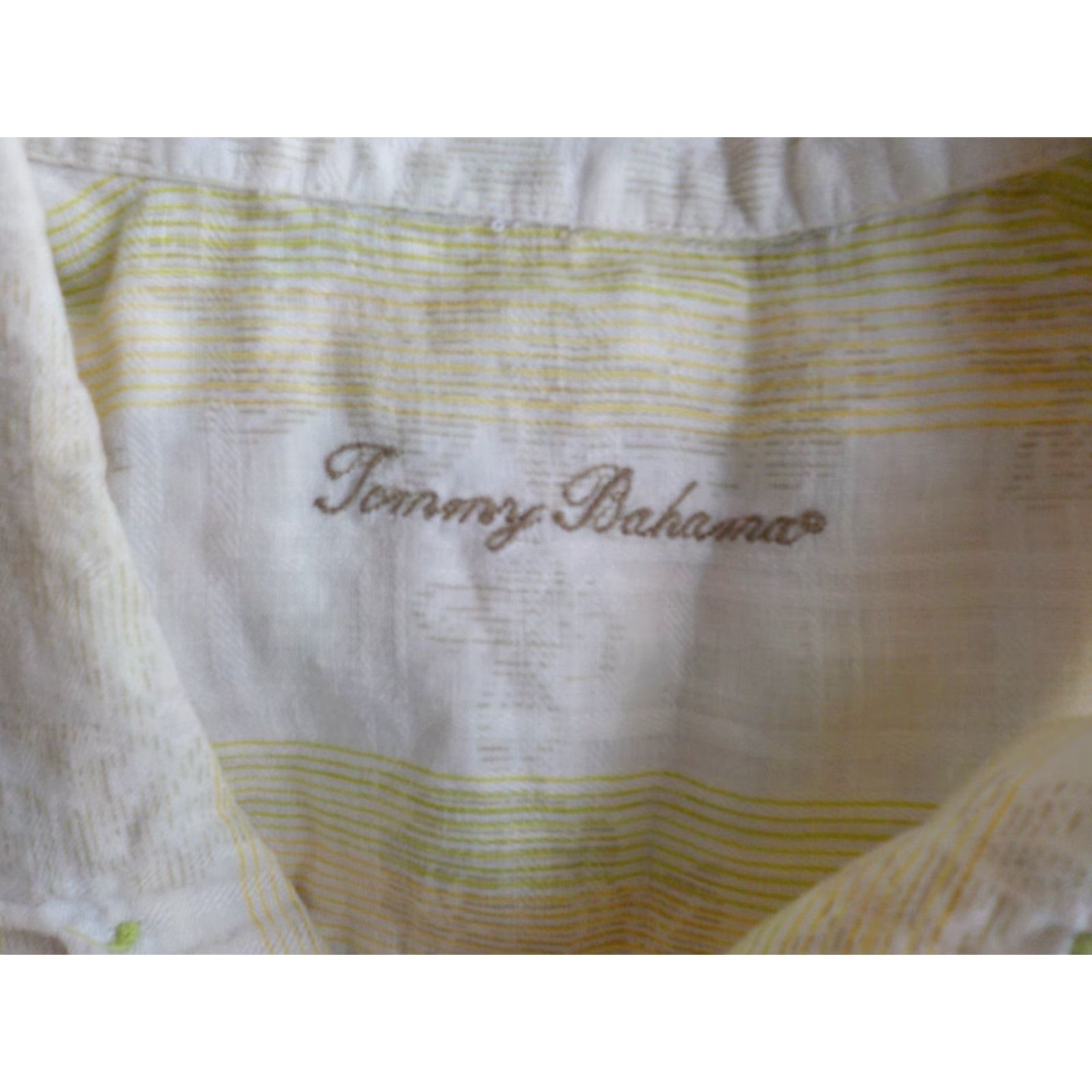 Tommy Bahama TOMMY BAHAMA Shirt XL 100% Linen Long Sleeve Button Front White/Yellow/Green Striped Collar Mens Size US XL / EU 56 / 4 - 4 Thumbnail