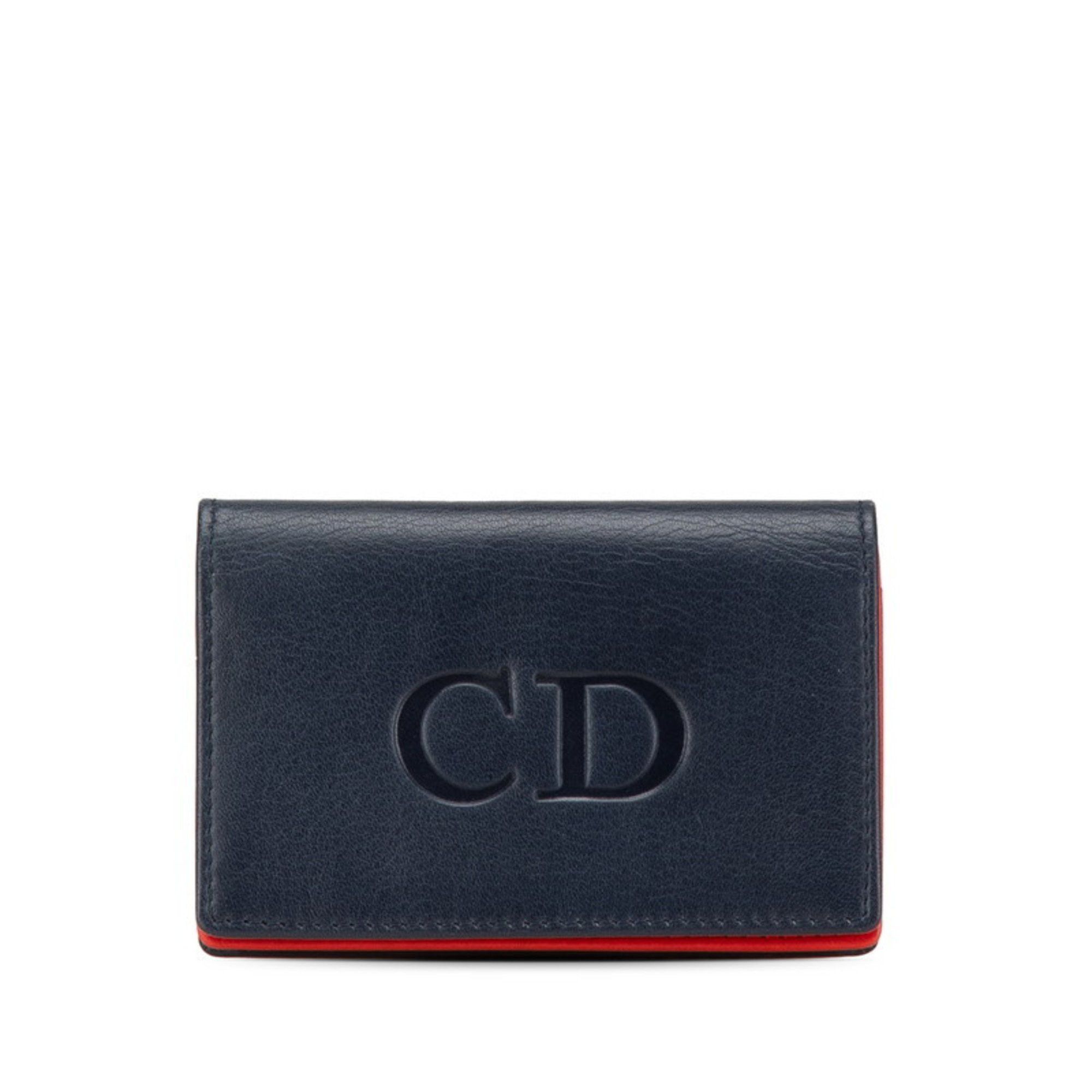 Dior Dior CD logo card case navy red leather women's Size ONE SIZE - 1 Thumbnail