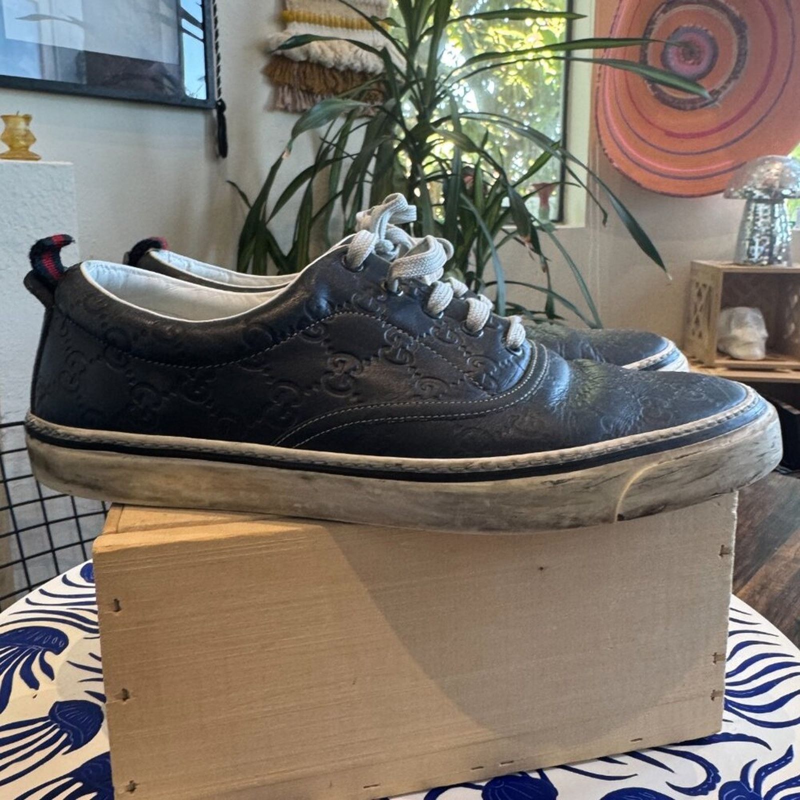 Gucci Gucci GG Monogram Navy Leather Low-Tops, Men’s 42.5 (US 9.5) Size US 9.5 / EU 42-43 - 5 Thumbnail