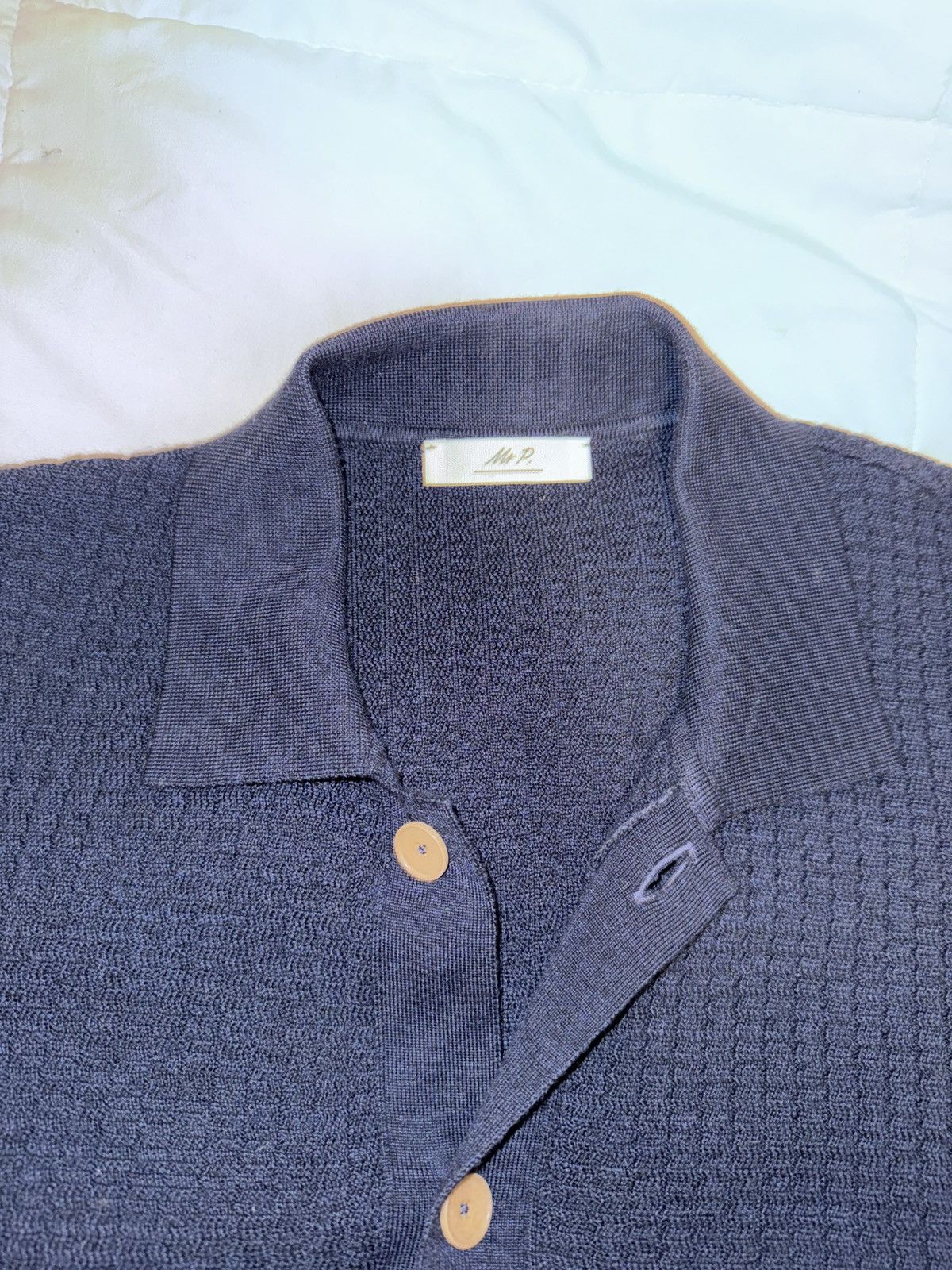 Mr P. Mr P. Ribbed Merino Wool Knit Button Up Shirt Navy Size US M / EU 48-50 / 2 - 2 Thumbnail
