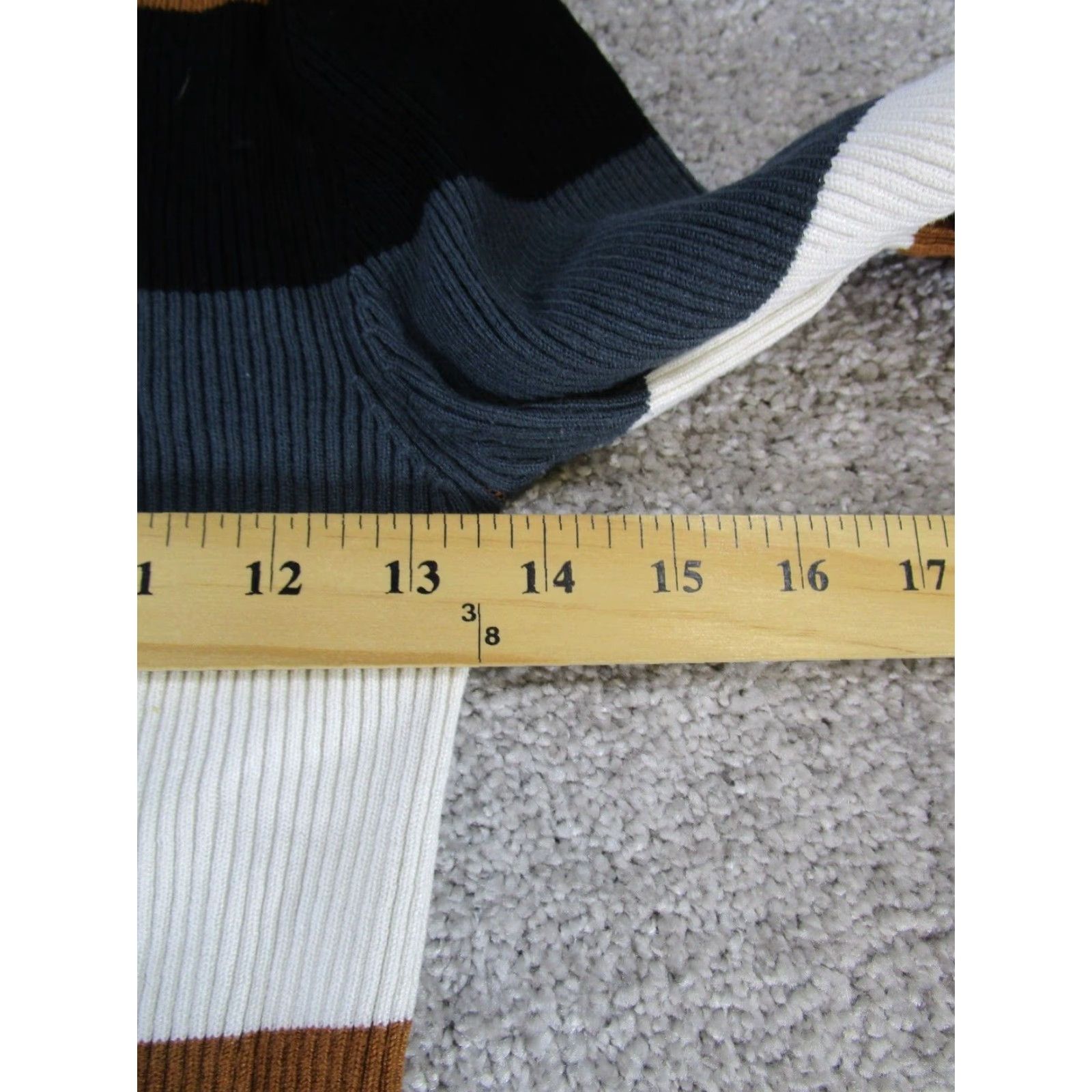 Zara VINTAGE Zara Sweater Striped Pullover Womens Large Black Long Sleeve Mock Neck Size L / US 10 / IT 46 - 7 Thumbnail
