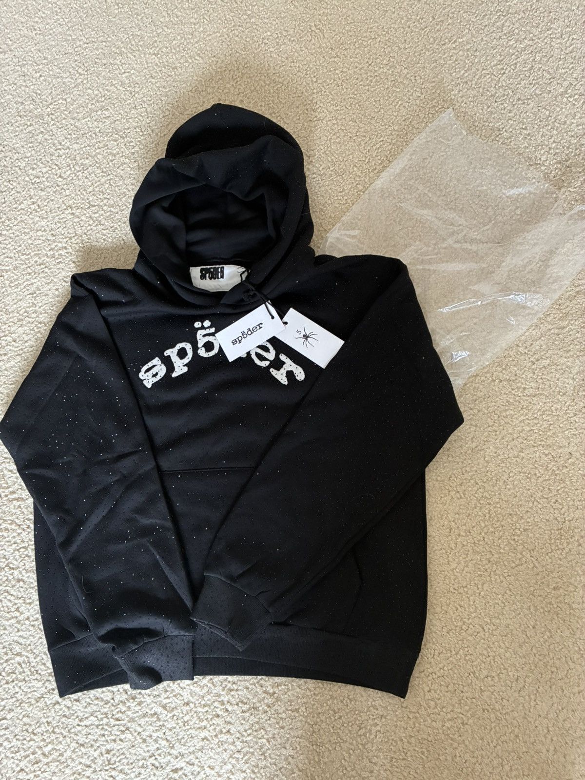 Sp5der Sp5der VVS Rhinestone Black Hoodie | Grailed
