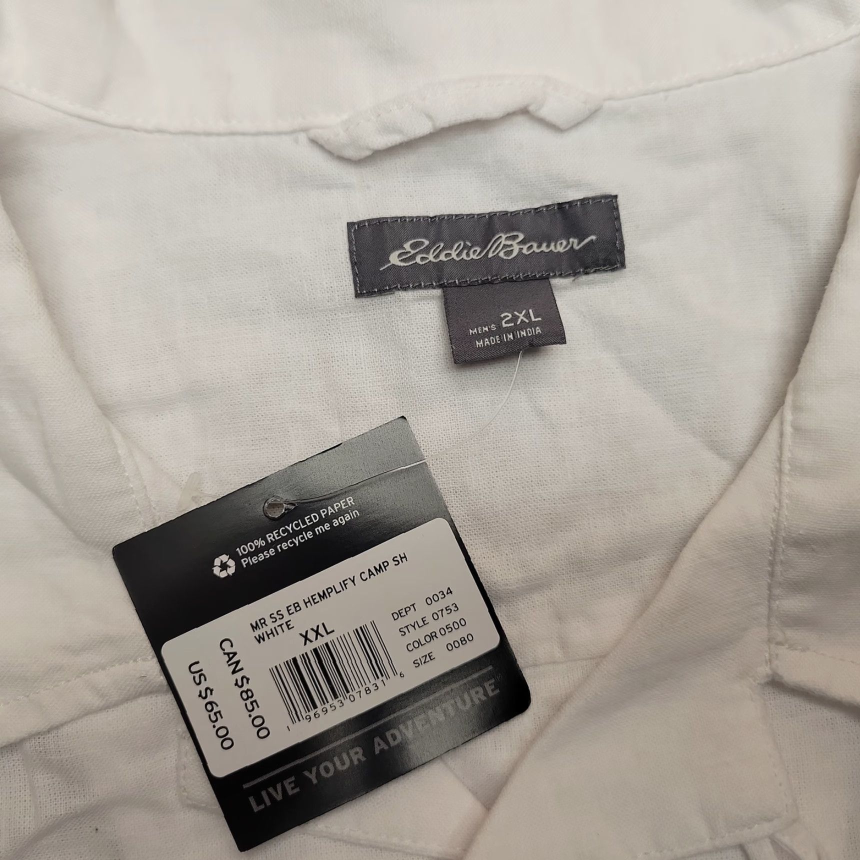 Eddie Bauer VINTAGE Eddie Bauer Shirt Mens 2XL White Hemplify Camp Loop Collar Short Sleeve Hemp Button-Up Casual Mens Size US XXL / EU 58 / 5 - 3 Thumbnail