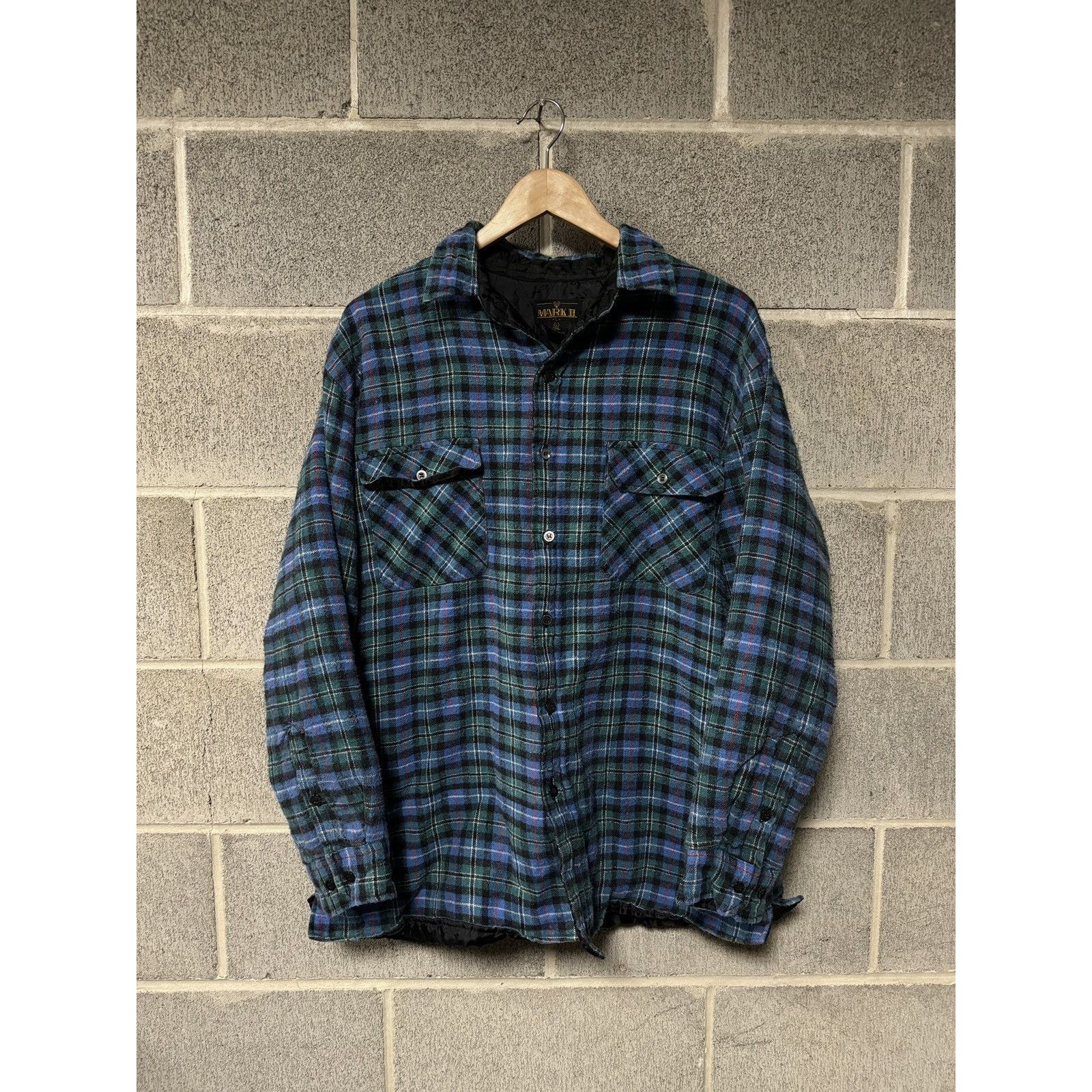 Vintage 90s Faded Blue Plaid Quilted Lined Skater Flannel ERD Grunge Size US L / EU 52-54 / 3 - 1 Thumbnail