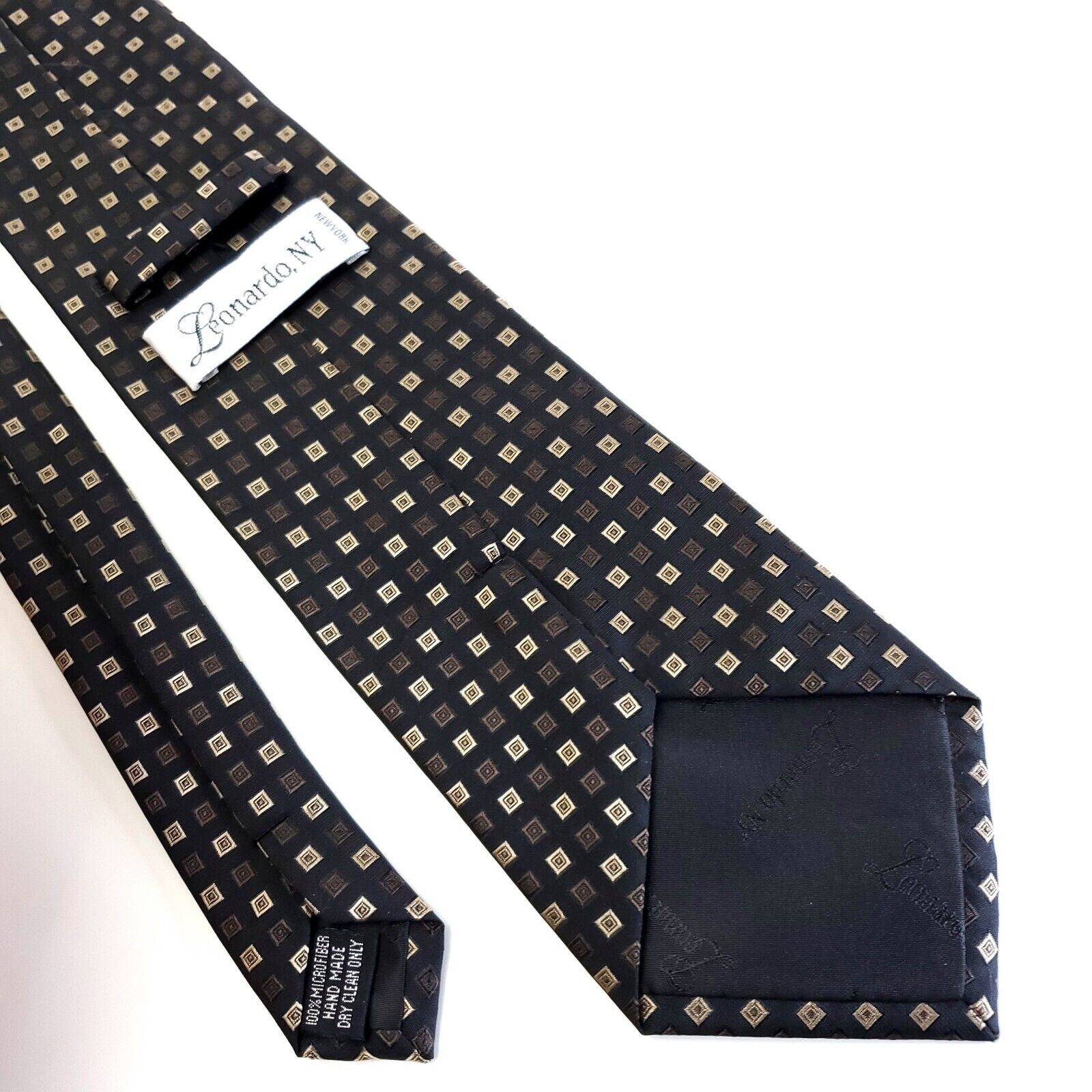 Vintage Leonardo NY Woven Microfiber Brown Check Geometric Silk Tie Size ONE SIZE - 5 Thumbnail