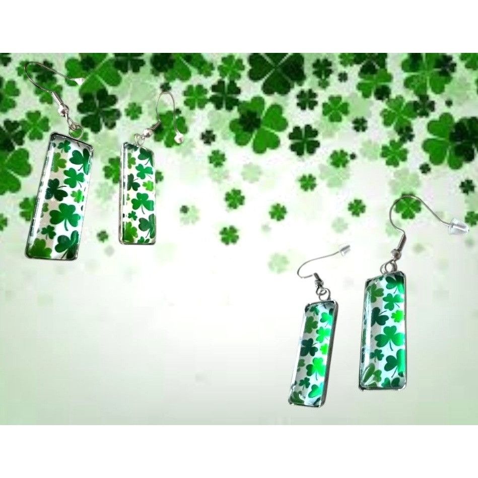 Handmade St Patrick's Day Shamrock Earrings Rectangle Party Parade Fe Size ONE SIZE - 11 Thumbnail