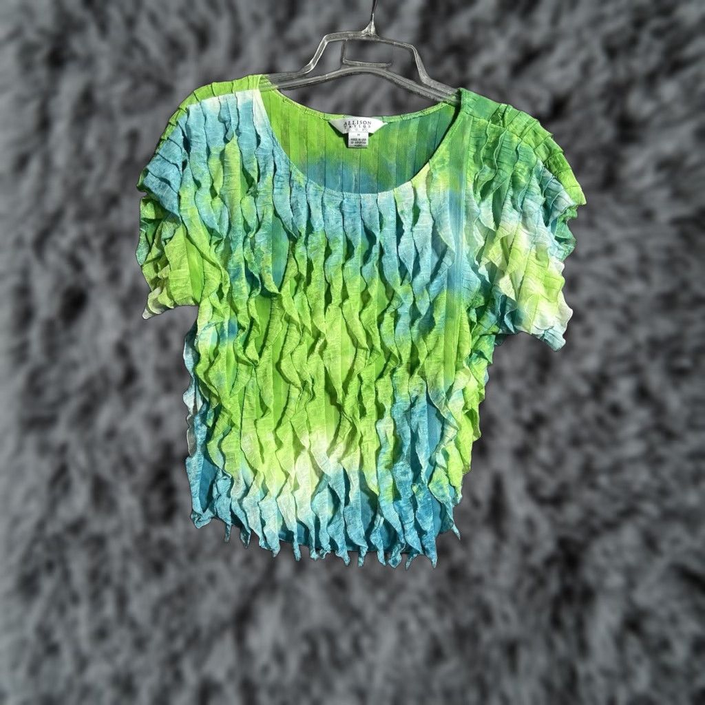 Vintage VINTAGE Allison Taylor Mermaid Ruffle Tie Dye Boho Festival Top M Short Sleeve Scoop Neck Women Blouse Size M / US 6-8 / IT 42-44 - 1 Thumbnail