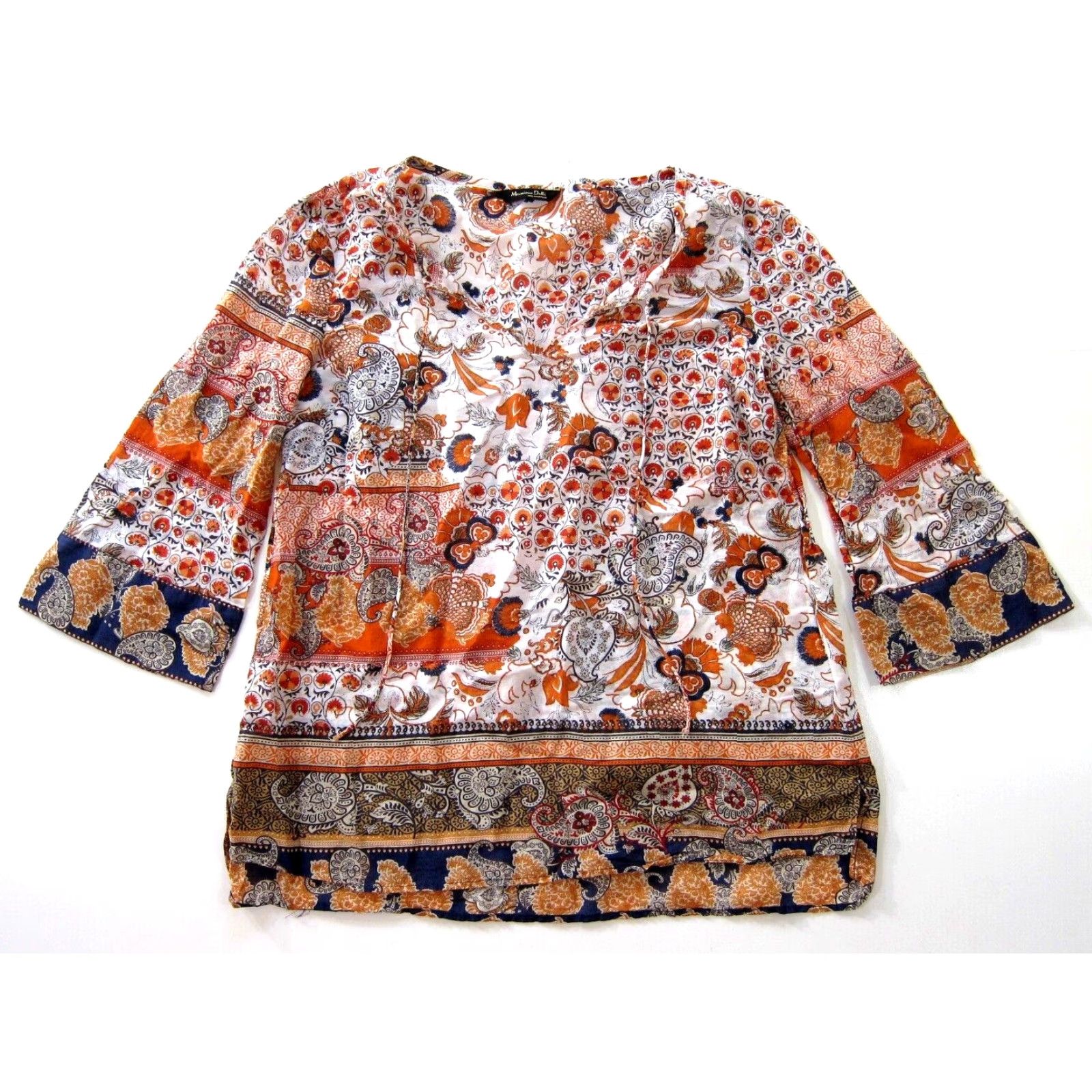 Massimo Dutti Massimo Dutti Cotton Orange Floral Lightweight 3/4 Sleeve Tunic Blouse 4 Womens Blouse Size S / US 4 / IT 40 - 2 Thumbnail