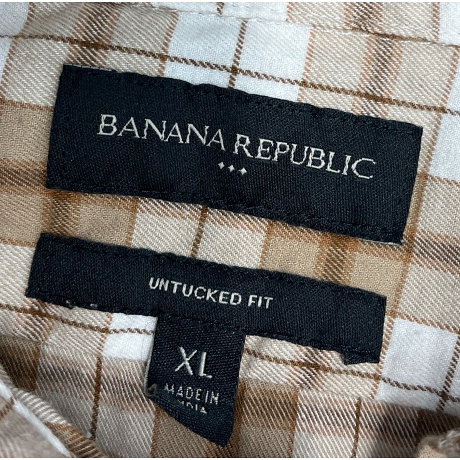 Banana Republic MENS BANANA REPUBLIC BROWN KHAKI MULTI PLAID SLIM SHIRT XL Size US XL / EU 56 / 4 - 6 Thumbnail