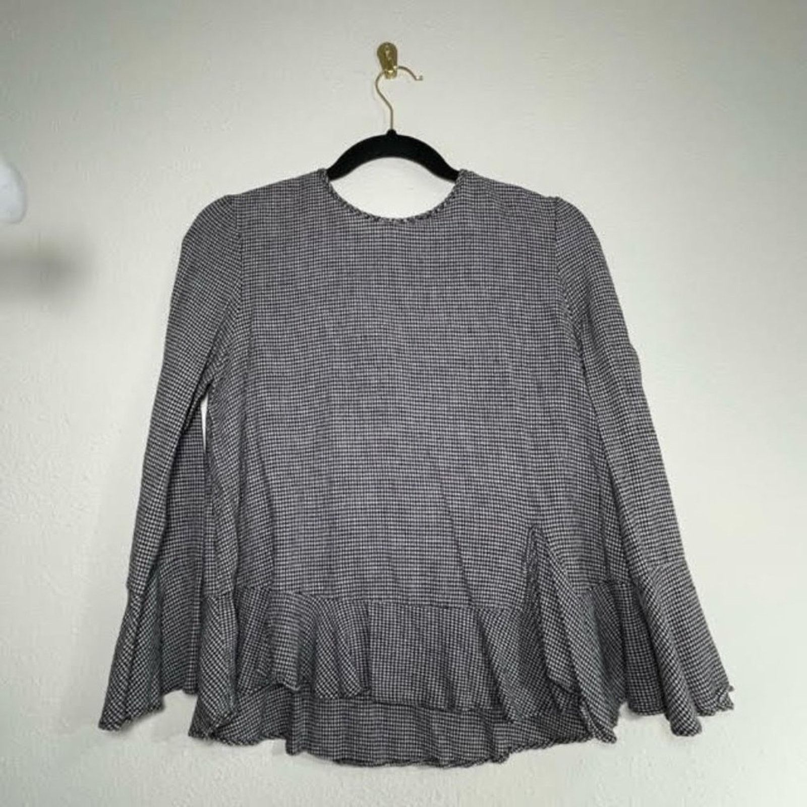 Zara Zara Woman Black White Scoop Neck Gingham Peplum Blouse Sz M Size M / US 6-8 / IT 42-44 - 1 Thumbnail