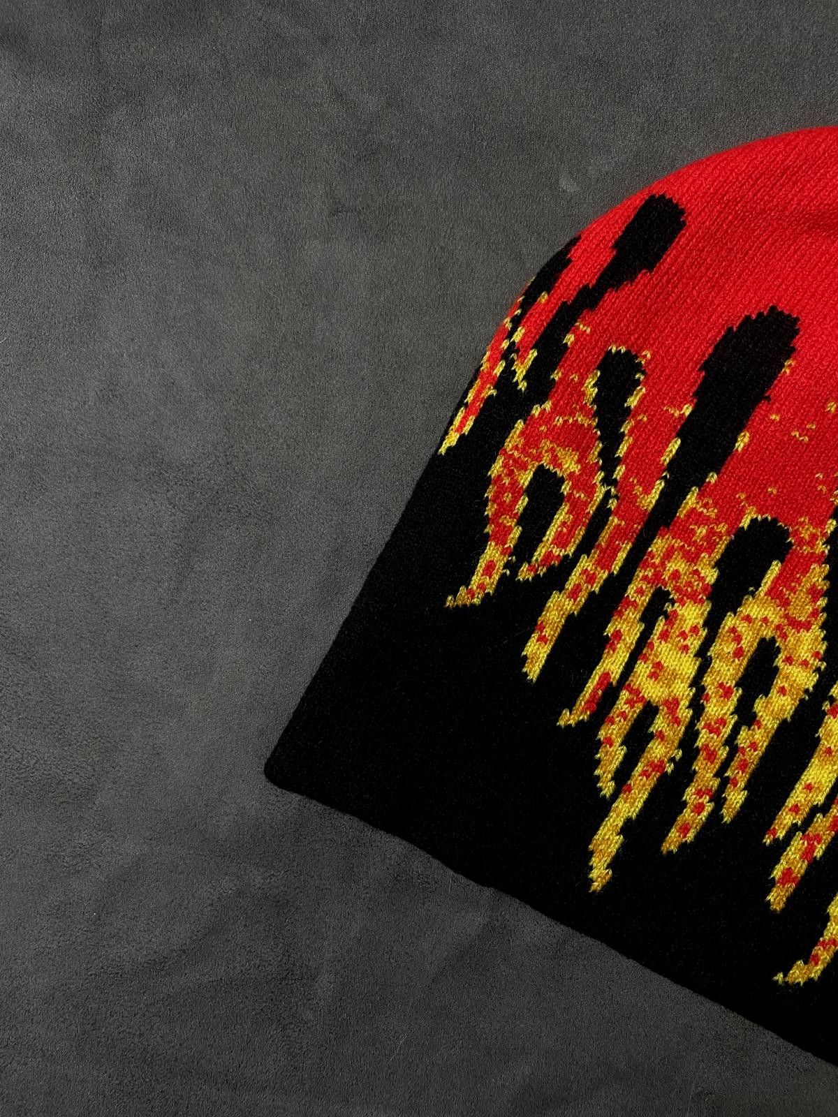 Japanese Brand Deadstock Flame Graphic No Cuff Knit Beanie Black Hat OS Size ONE SIZE - 4 Thumbnail