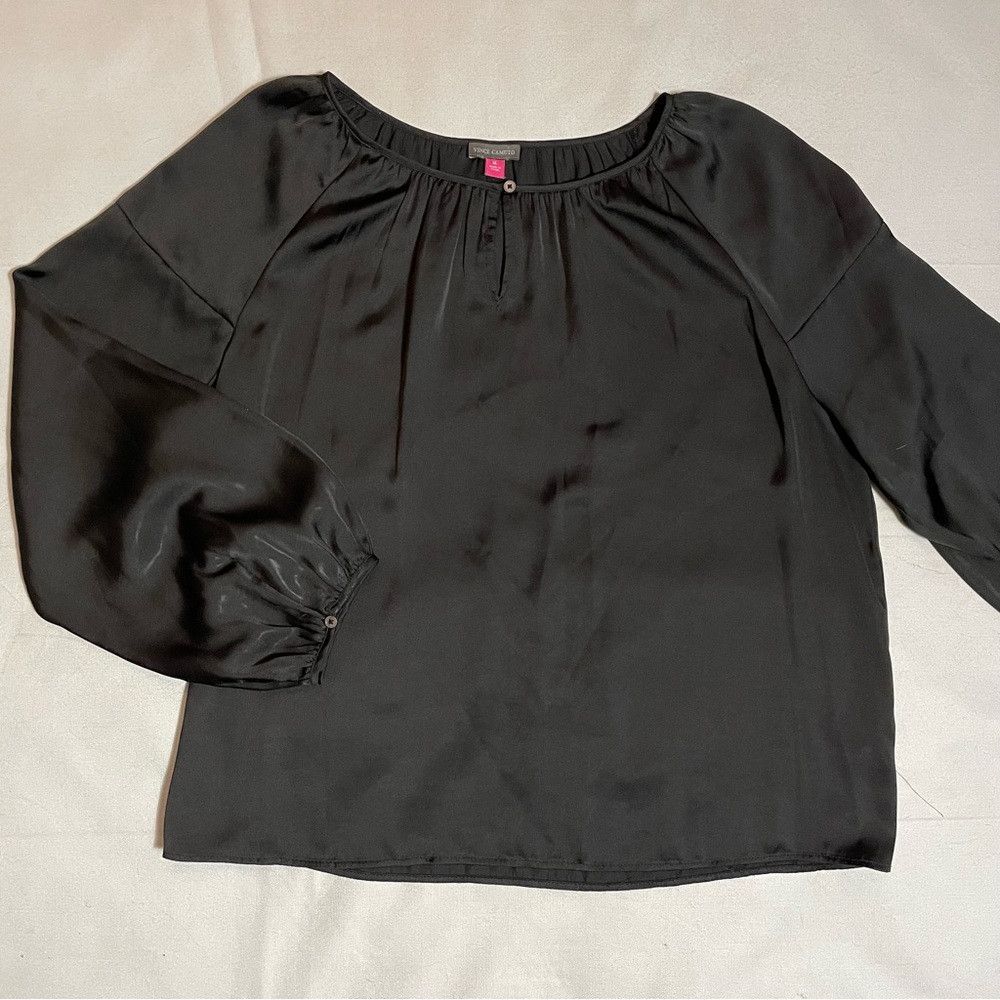 Vince Camuto Vince Camuto Black Satin Keyhole Peasant Long Sleeve Top Si Size XL / US 12-14 / IT 48-50 - 7 Thumbnail