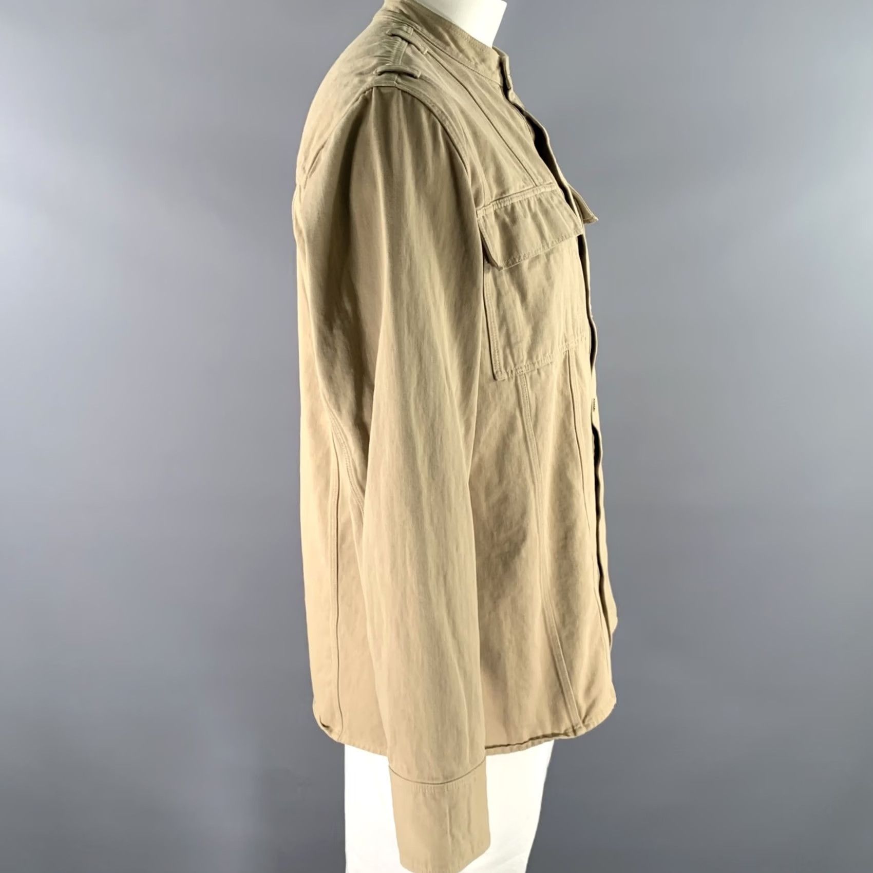 Balmain BALMAIN XL Khaki Arm Patch Cotton Band Collar Jacket Men Embroidery Italy Blazer Size 46R - 3 Thumbnail