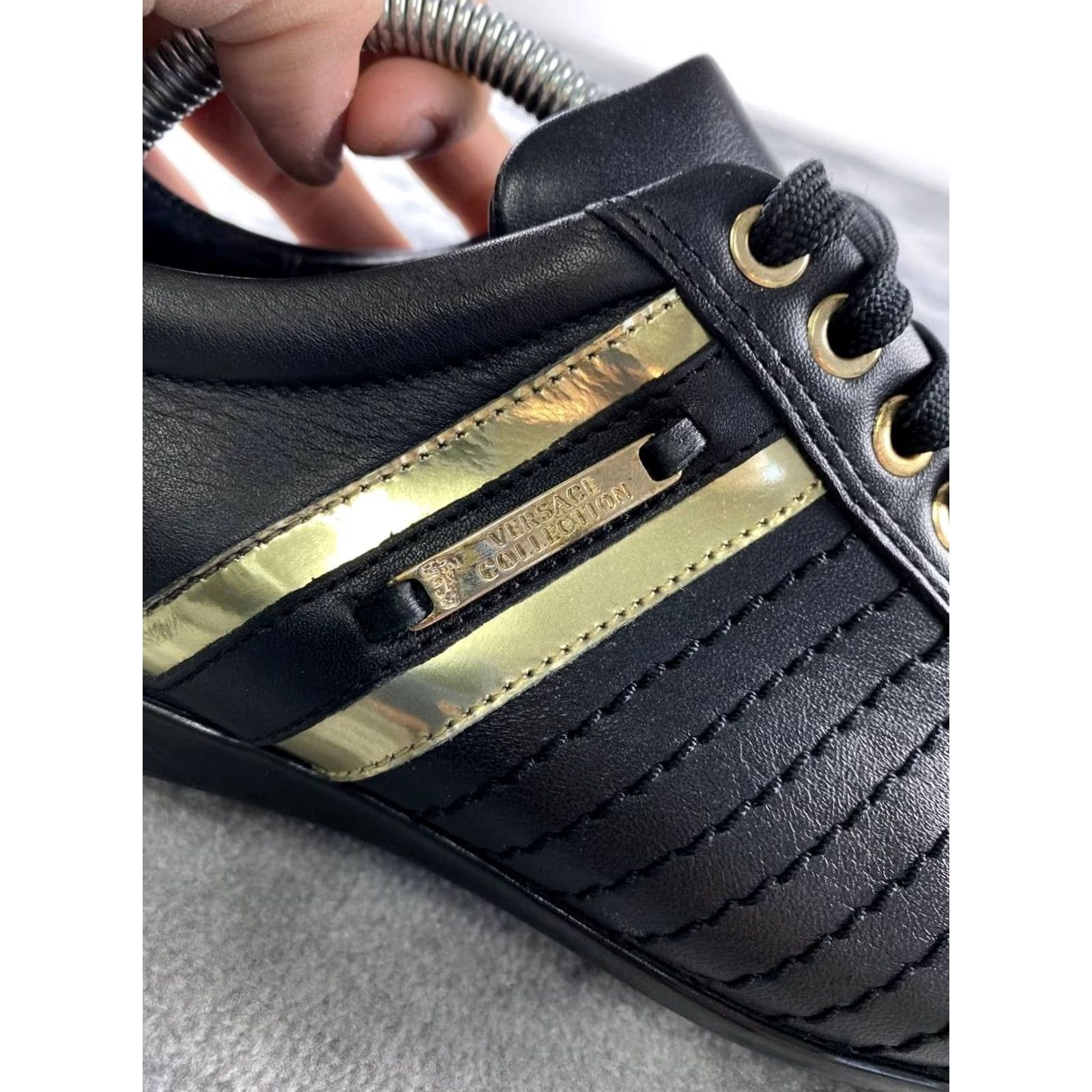 Versace Versace Collection Leather Sneakers Women Size 39 Black Casual Walking Logo Leather Upper Lining Rubber Outsole Low Top Size US 8 / IT 38 - 6 Thumbnail