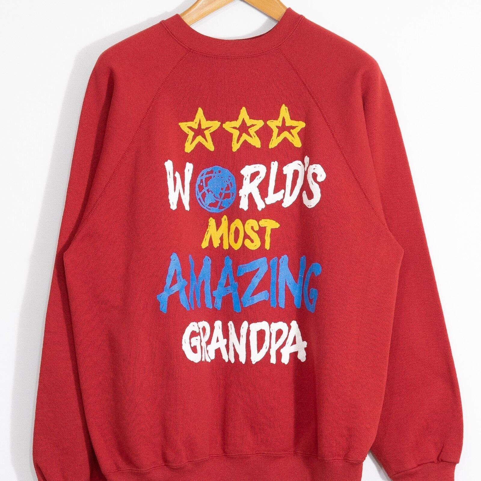 Vintage Vintage 90s Worlds Best Grandpa Sweatshirt XL - Raglan Red Size US XL / EU 56 / 4 - 2 Thumbnail