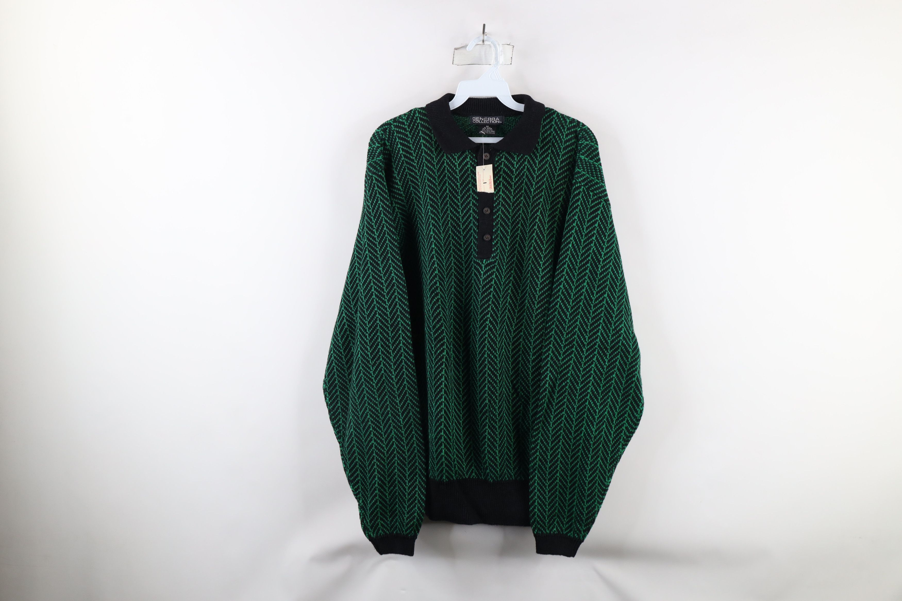 Vintage NOS Vtg 90s Streetwear Knit Herringbone Collared Sweater Size US M / EU 48-50 / 2 - 1 Thumbnail