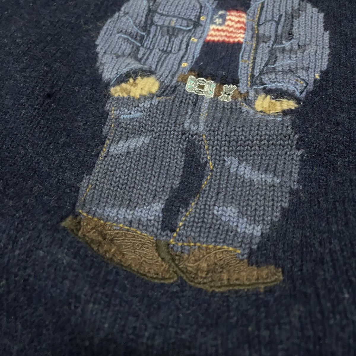Polo Ralph Lauren × Ralph Lauren × Vintage Iconic Denim Polo Bear Sweaters Size US L / EU 52-54 / 3 - 4 Thumbnail