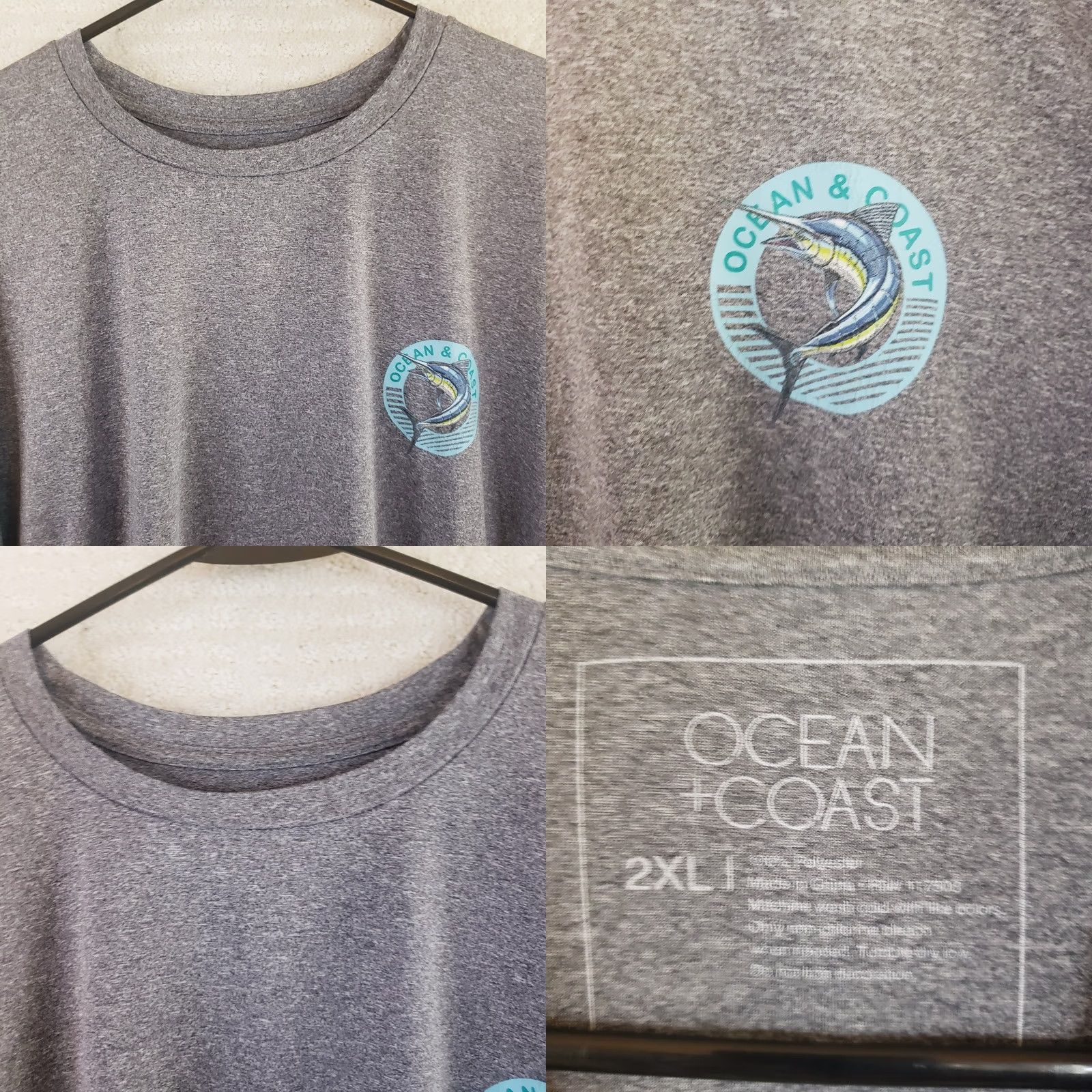 Vintage Ocean Coast Mens Long Sleeve T-Shirt Sun Block UPF 50 Gray 2XL Raglan Crew Neck Solid Casual Fishing Outdoor Sports Nationwide Size US XXL / EU 58 / 5 - 8 Thumbnail