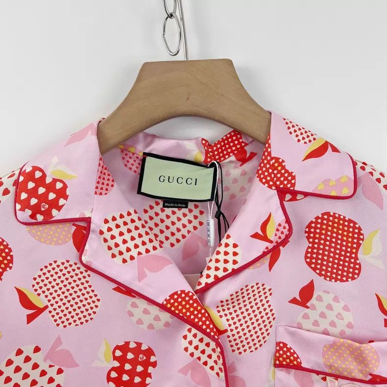 Gucci Gucci Pink heart-shaped apple full-print long-sleeved shir Size XS / US 0-2 / IT 36-38 - 4 Thumbnail