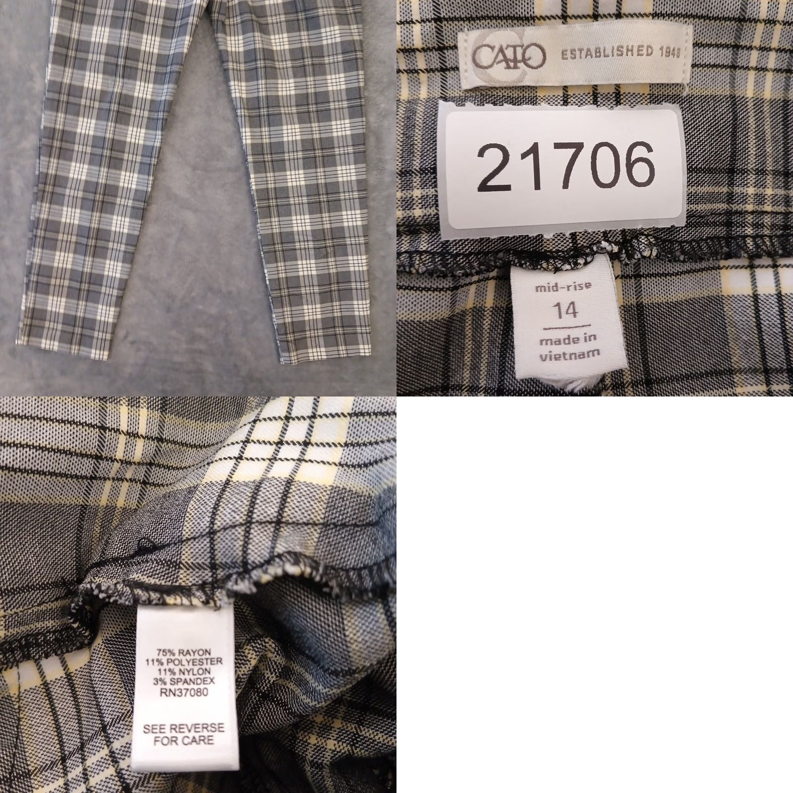 Vintage Cato Pants Womens 14 Gray Ankle Size Yellow Plaid Pull Stretch 32x26 Mid Rise Size 36" / US 14 / IT 50 - 8 Thumbnail