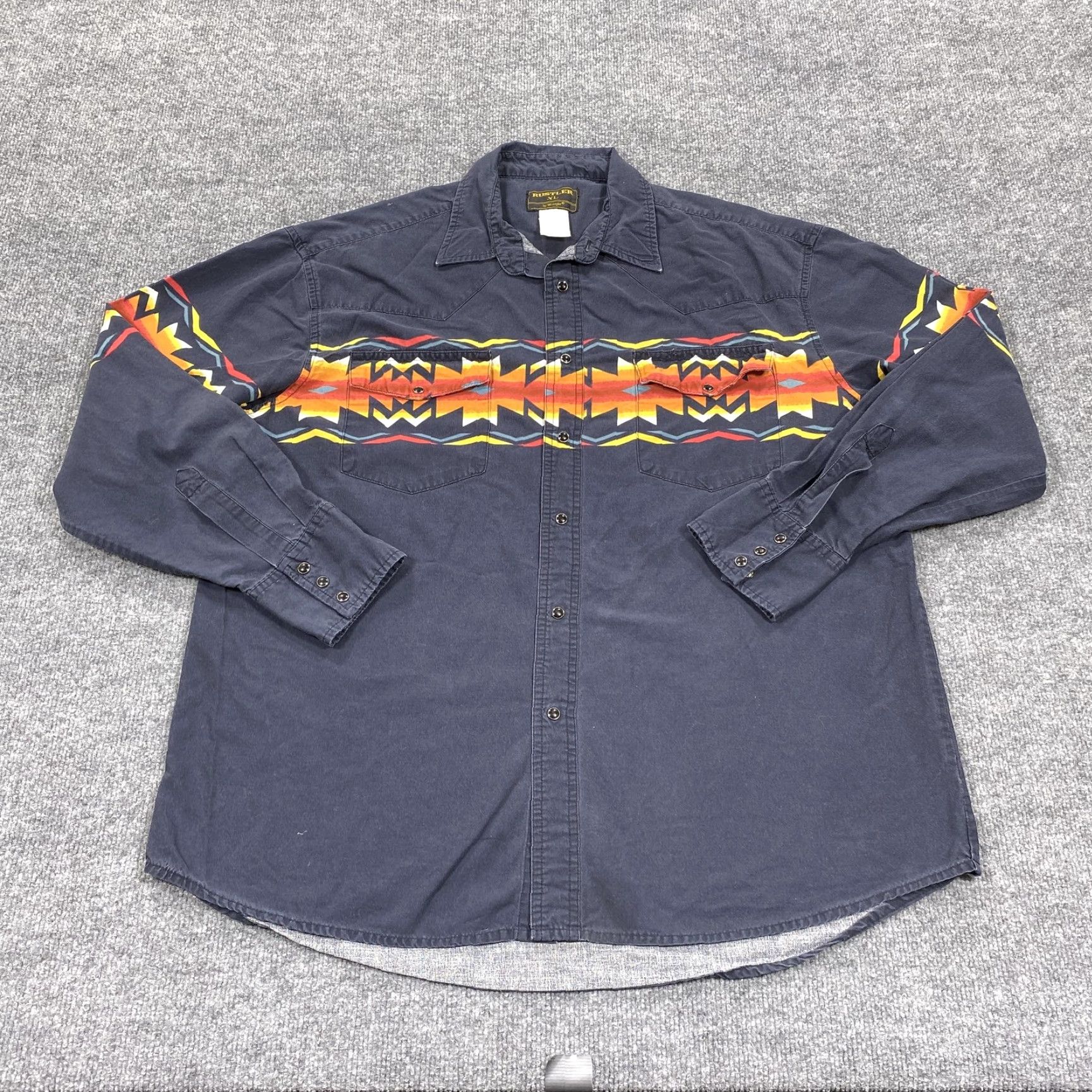 Vintage VINTAGE Rustler Shirt Mens XL Blue Geometric Long Sleeve Button Up Aztec Western Size US XL / EU 56 / 4 - 2 Thumbnail