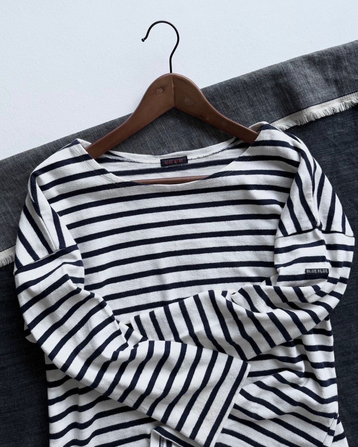 Blue Blue Japan BLUE BLUE BRETON NAVY OVERSIZE CROPPED SHIRT Size L / US 10 / IT 46 - 11 Thumbnail