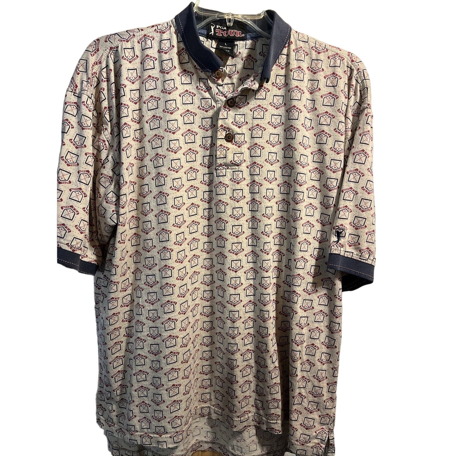 PGA Tour PGA Tour Men’s L Beige PGA Print Button Up Cotton Polo Shirt Size US L / EU 52-54 / 3 - 1 Thumbnail
