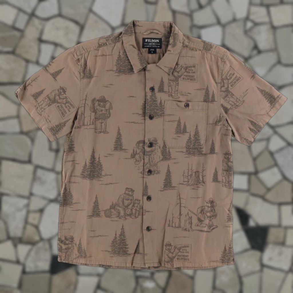 Filson Filson Smokey Bear Camp Cotton All Over Print Button Up Shirt Olive Men's M Size US M / EU 48-50 / 2 - 1 Thumbnail