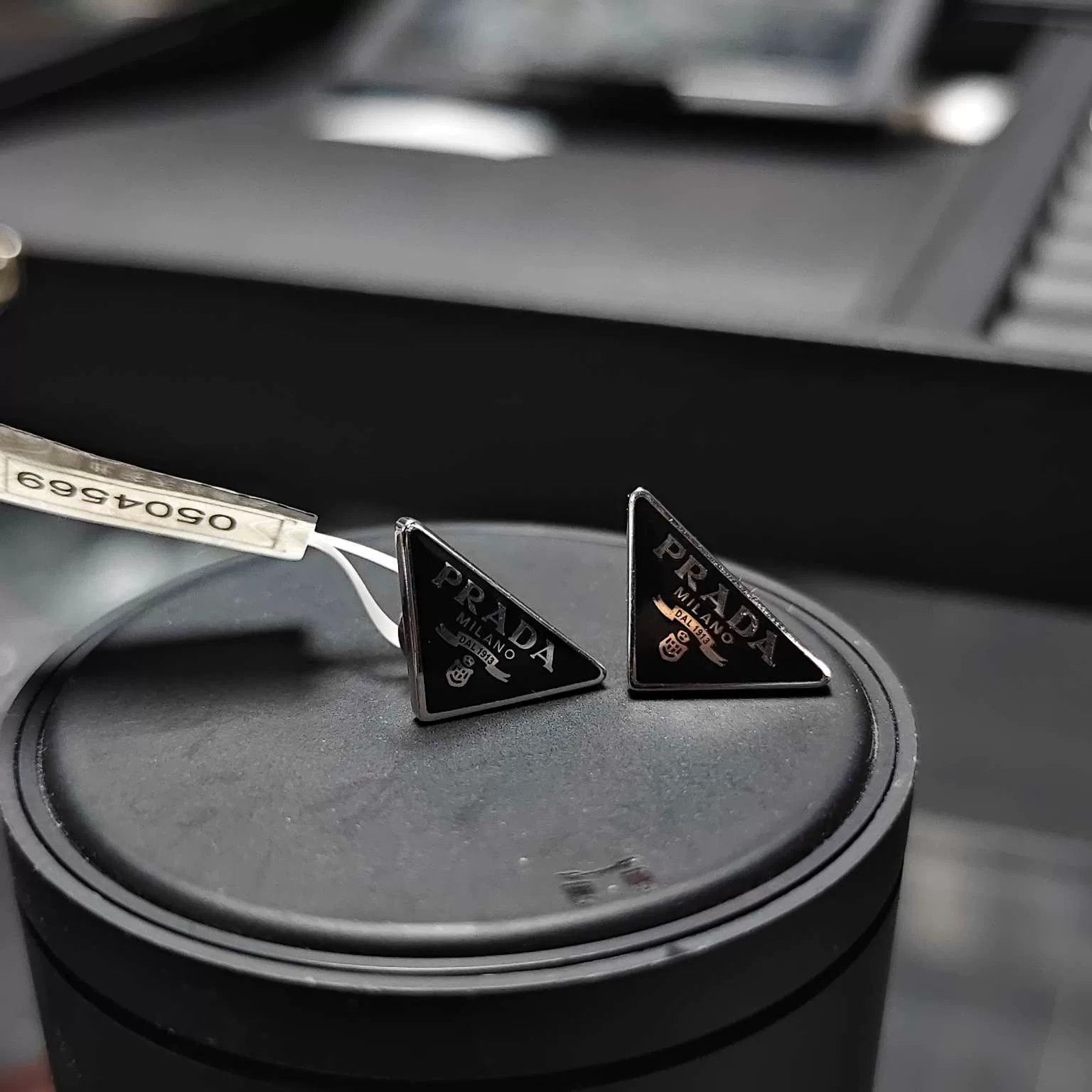 Prada Prada Triangle Logo Black Earrings Size ONE SIZE - 1 Thumbnail