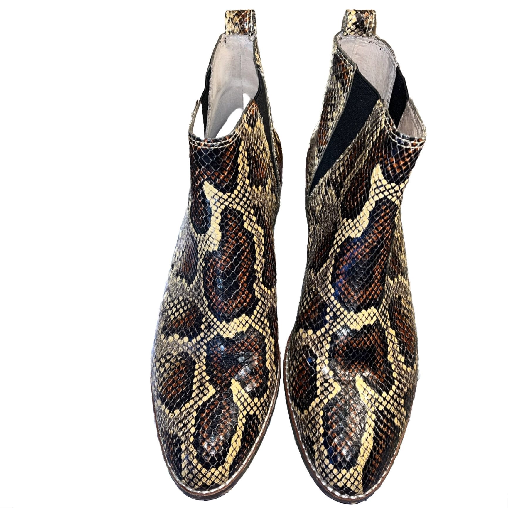 Madewell VINTAGE Madewell Women's Leather Reptile Print Ankle Boots 9.5 Brown 1.5" Block Heel Casual Party Size US 9.5 / IT 39.5 - 3 Thumbnail