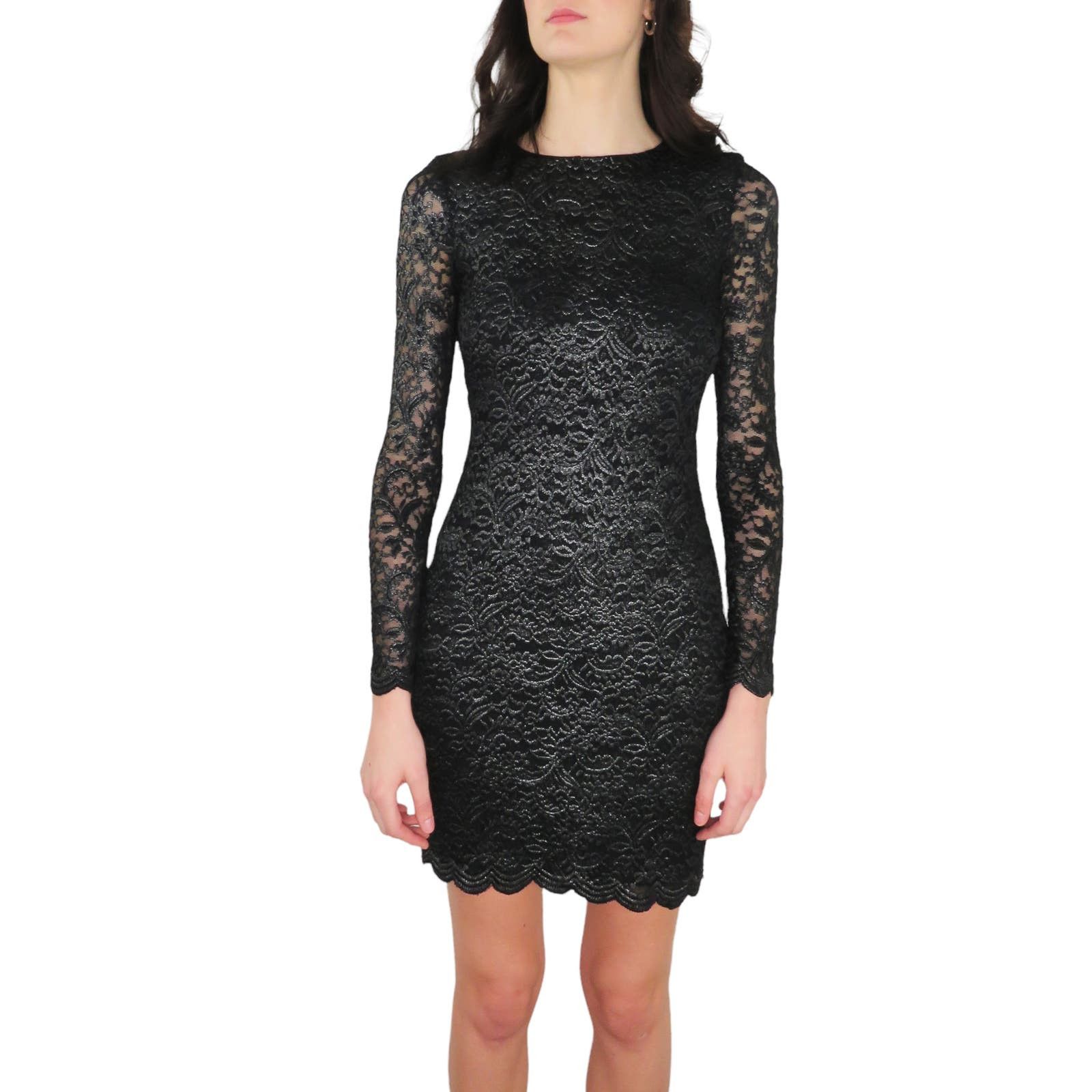 image of Ralph Laurent Black Long Sleeve Lace Mini Dress Size 2, Women's