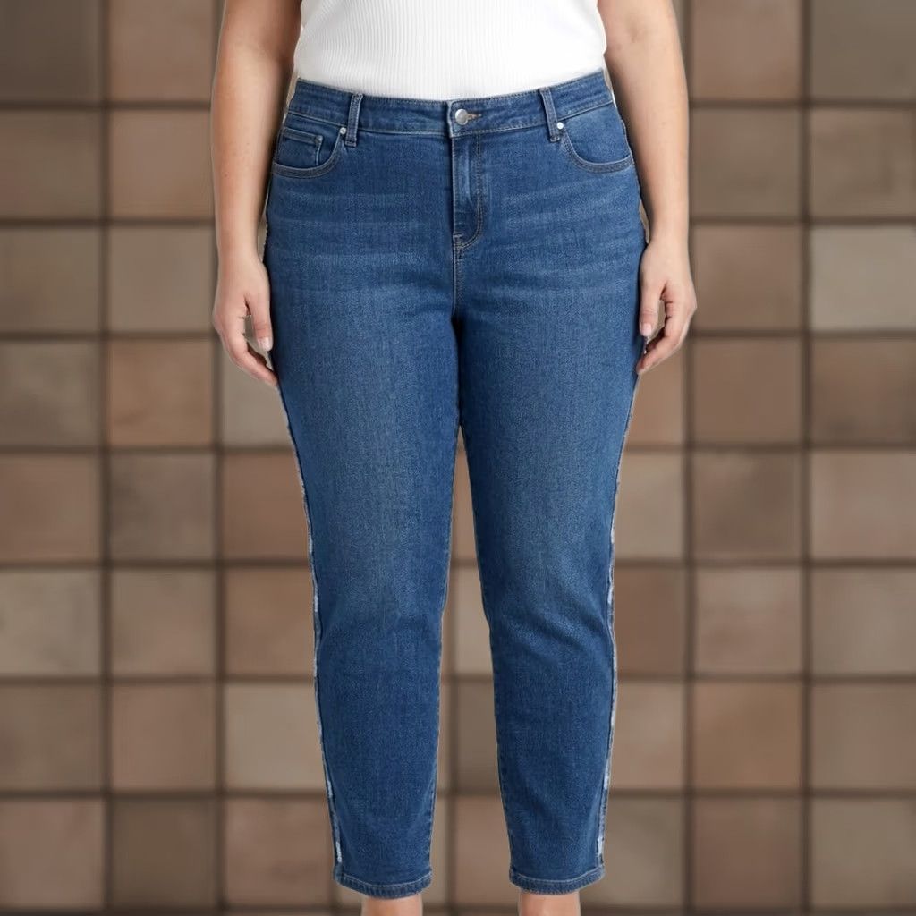 Vintage Chico's Perfect Stretch Girlfriend Slim Ankle Jean Tuxedo Stripe Blue Size 2 Size 26" / US 2 / IT 38 - 1 Thumbnail