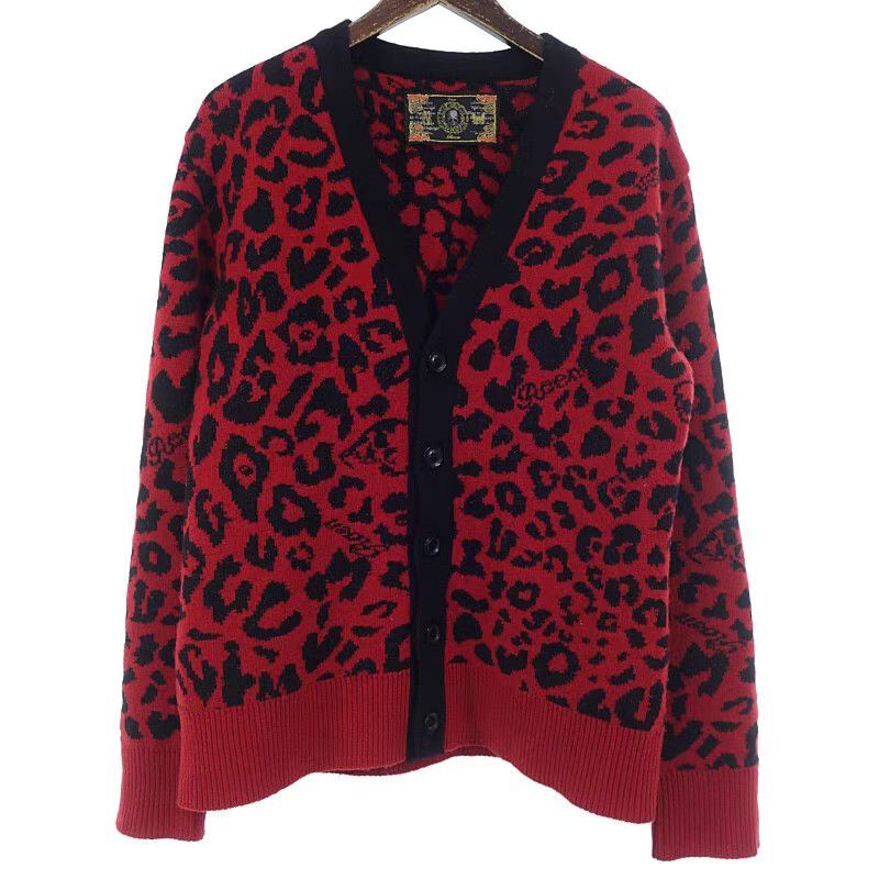 Roen roen Red Leopard Print Wool Cardigan K11 Size US M / EU 48-50 / 2 - 1 Thumbnail