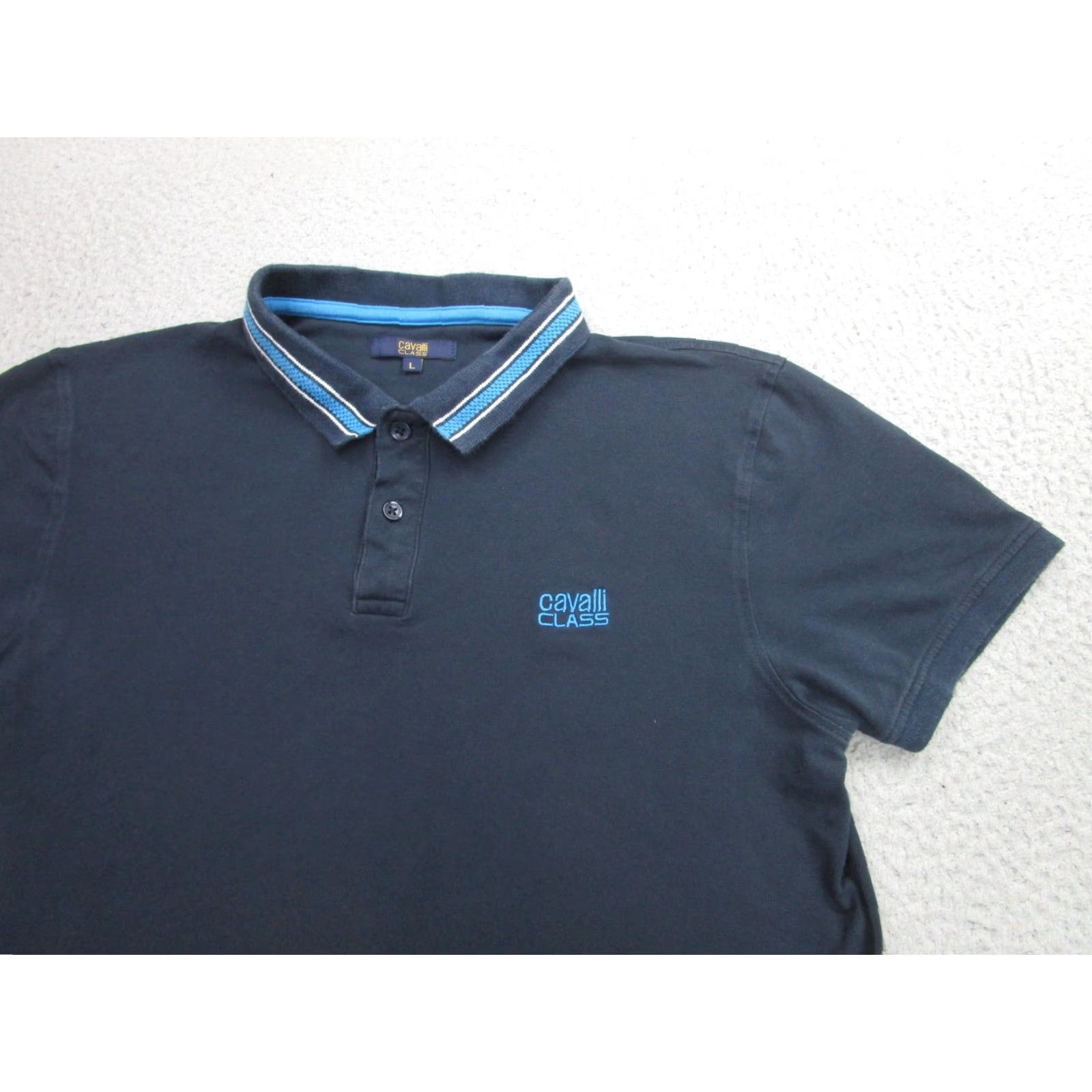 Cavalli Class Cavalli Class Polo Shirt Mens Large Blue Short Sleeve Striped Collar Embroidered Size US L / EU 52-54 / 3 - 2 Thumbnail