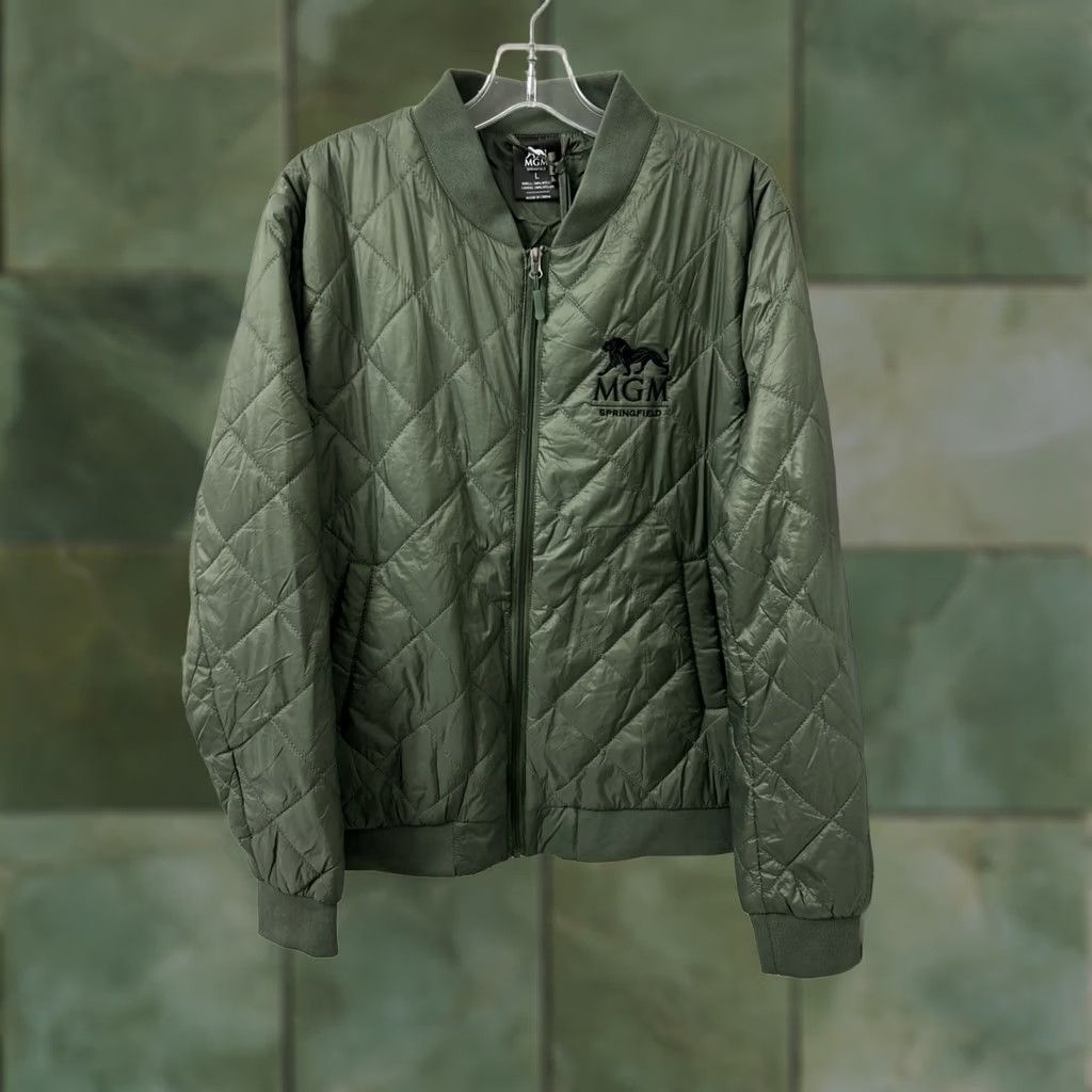 Springfield MGM Springfield Bomber Jacket Mens L Green Full Zip Nylon Puffer L/S Quilted Logo Embroidered Zipper Pocket Size US L / EU 52-54 / 3 - 1 Thumbnail